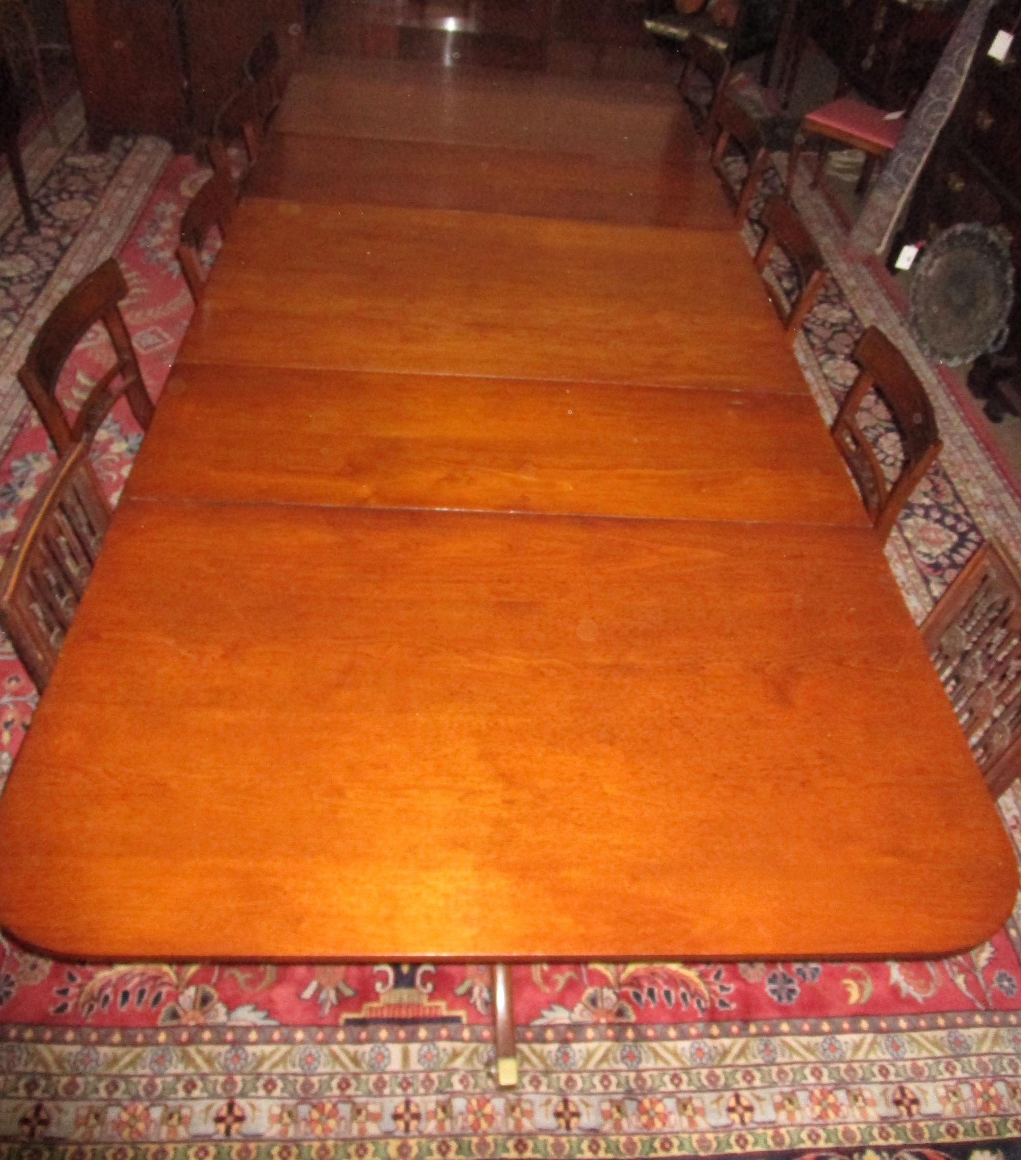 Table de salle à manger Sheraton monumentale à quatre piédestaux en acajou du XVIIIe siècle en vente 6
