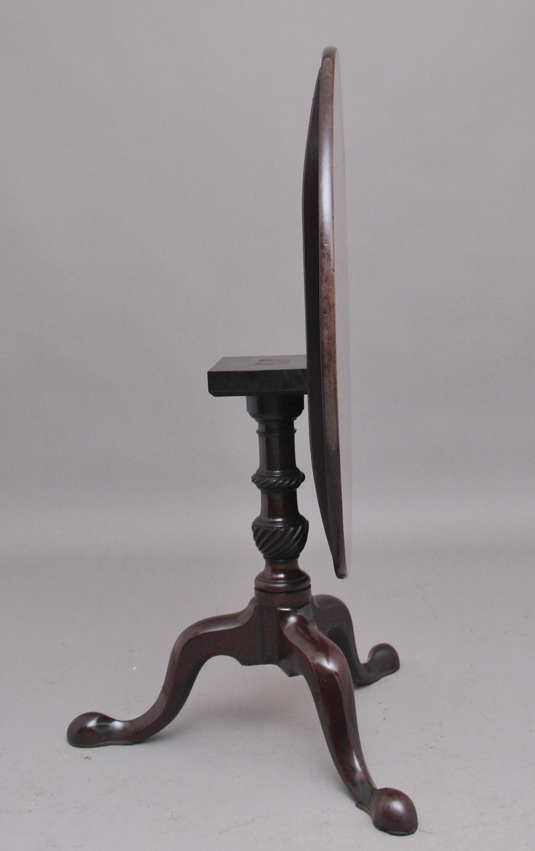 Georgian 18th Century Mahogany Tripod Table with a Carved Column