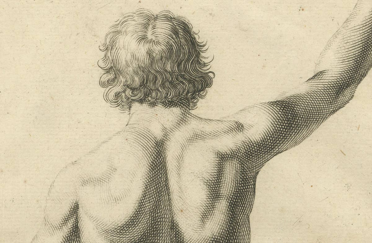 18th Century Male Nude Back View Academic Figure Study after de Lairesse c1745