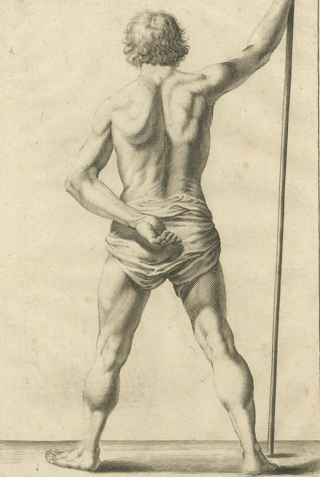 18th Century Male Nude Back View Academic Figure Study after de Lairesse c1745