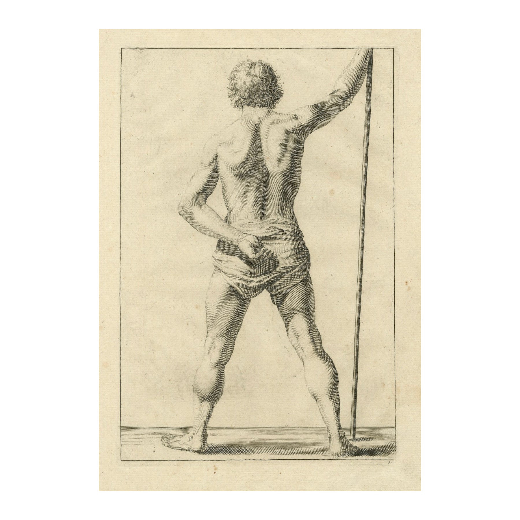 Siglo XVIII Desnudo masculino Vista posterior Estudio de figura académica según de Lairesse c1745