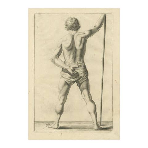 18th Century Male Nude Back View Academic Figure Study after de Lairesse c1745