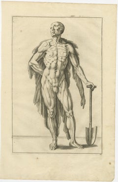 18th Century Male Nude with Shovel Academic Figure Study after de Lairesse c1745