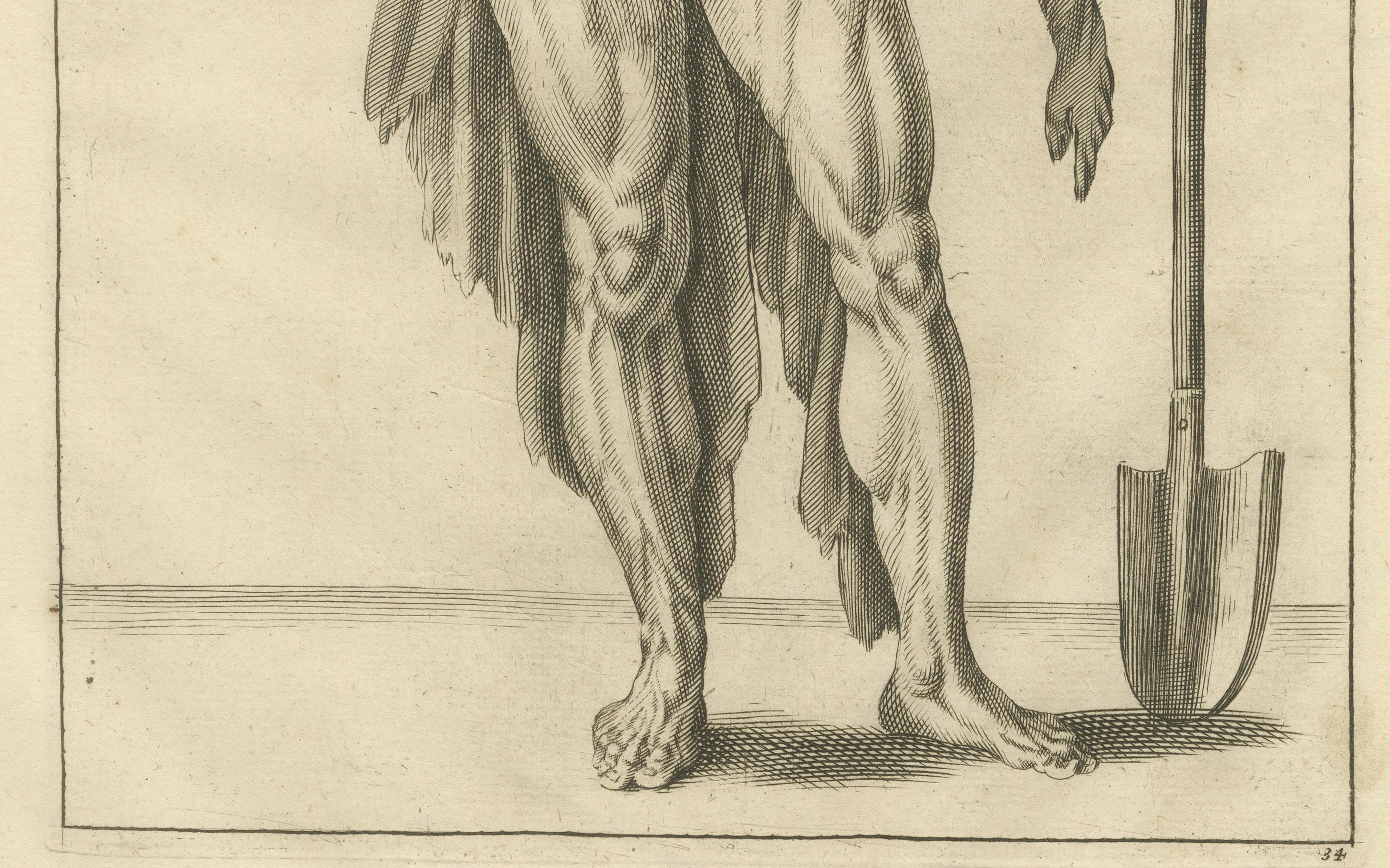 18th Century Male Nude with Shovel Academic Figure Study after de Lairesse c1745