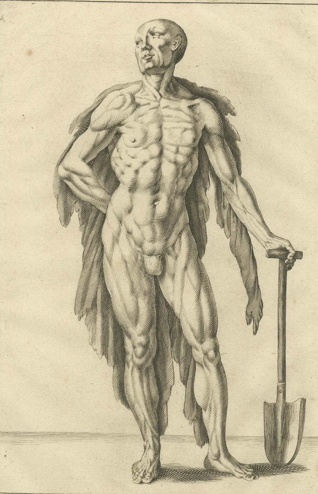 18th Century Male Nude with Shovel Academic Figure Study after de Lairesse c1745