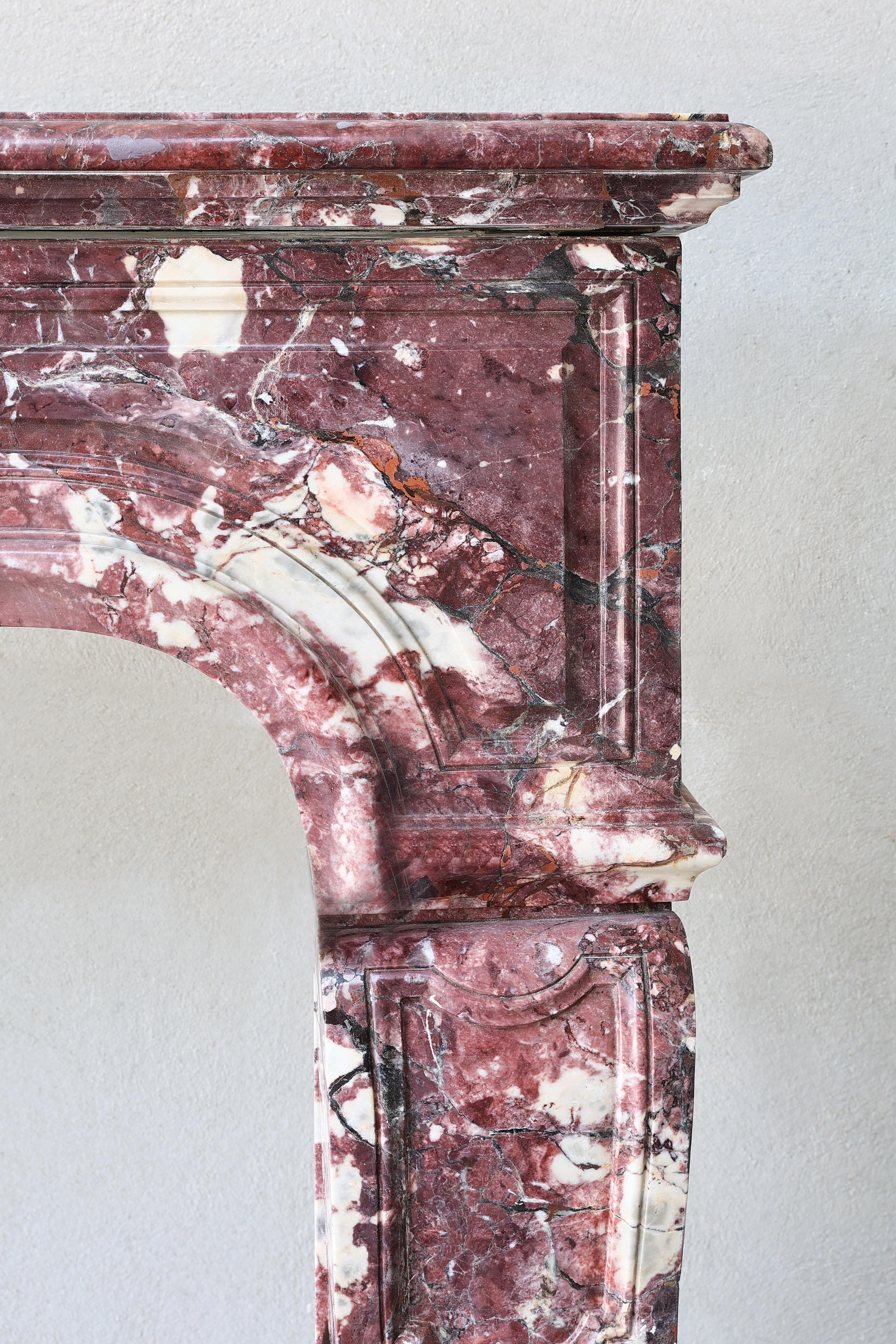 18th Century and Earlier 18th Century Antique Marble Fireplace in Fleur de Pecher. For Sale