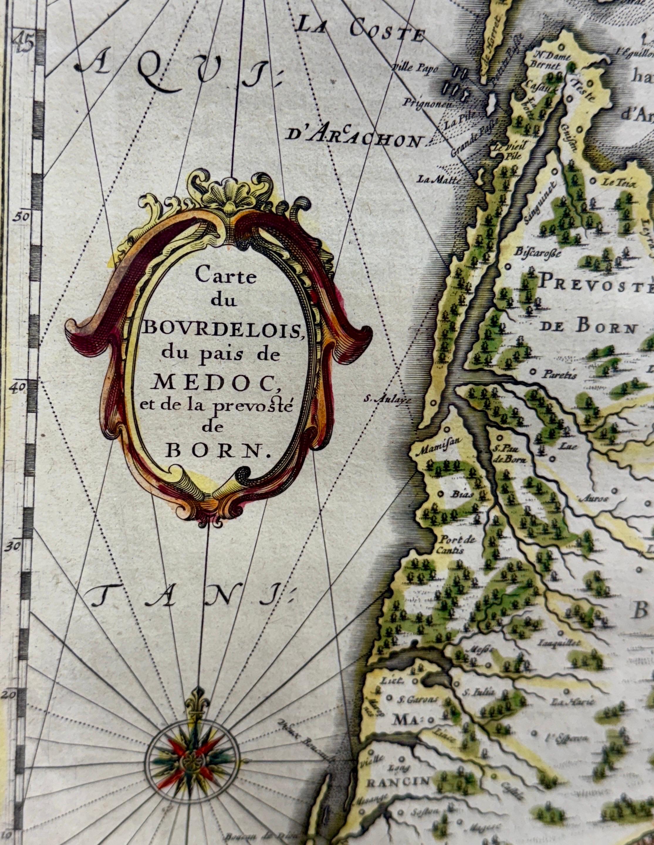 Legno Mappa del XVIII secolo della regione francese dei Pirenei in vendita