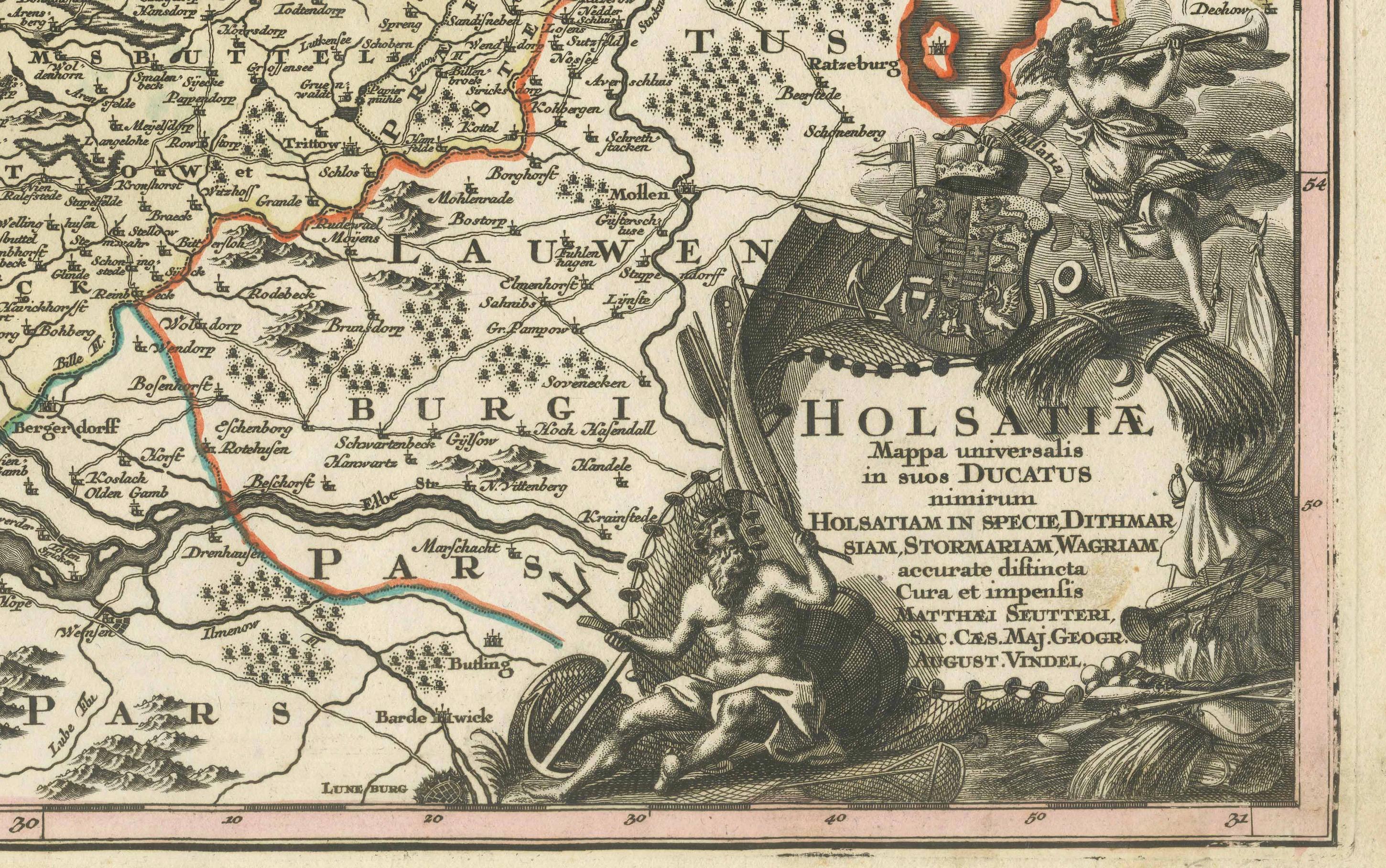 Papier Carte du 18e siècle du Holstein et des duchés environnants par les Homann Heirs en vente