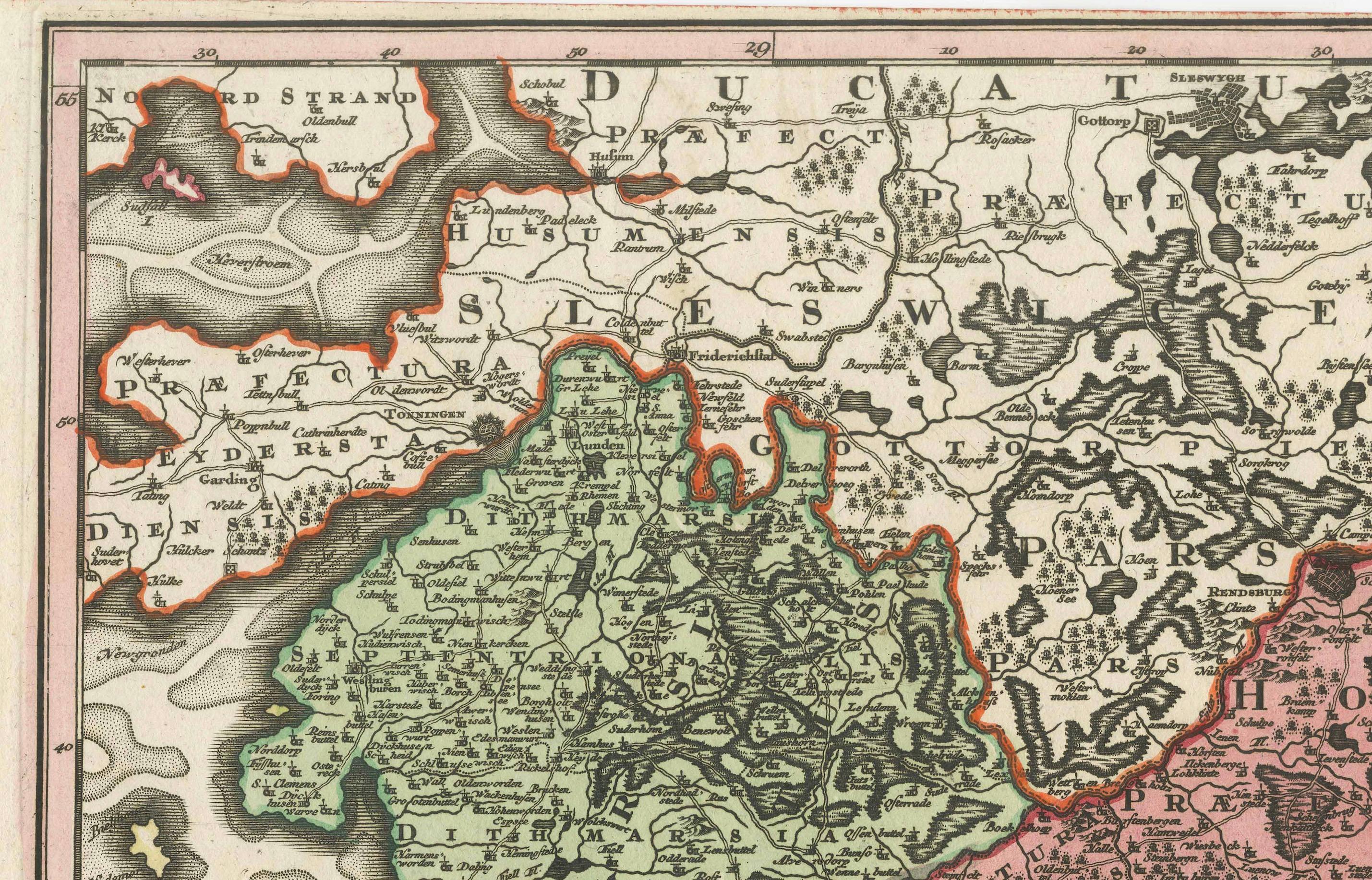 Carte du 18e siècle du Holstein et des duchés environnants par les Homann Heirs en vente 2