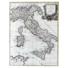 18th Century Map of Italy by Antonio Zatta 1782 Original Hand-Colored Etching