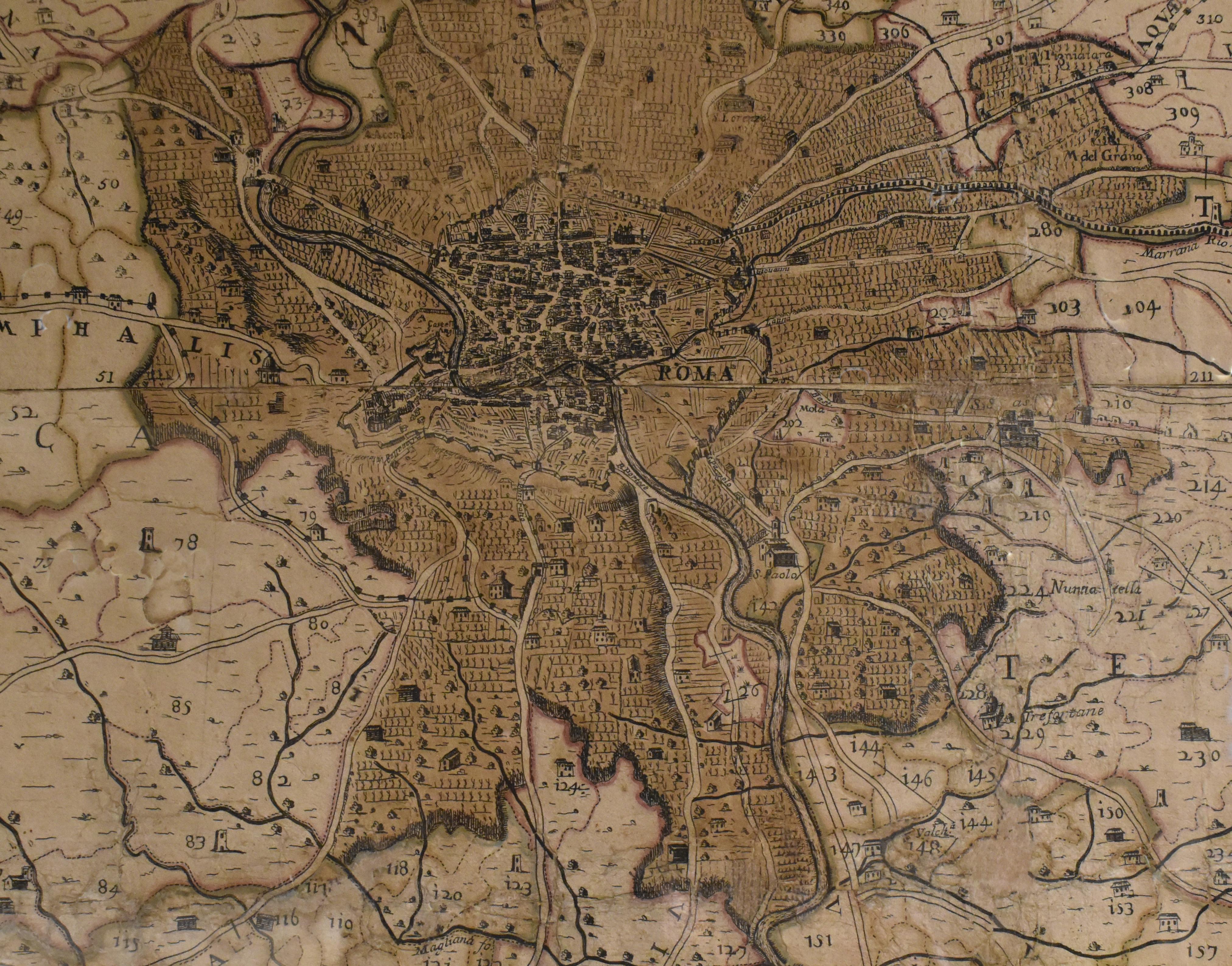 Carta Mappa di Roma e dintorni del XVIII secolo in vendita