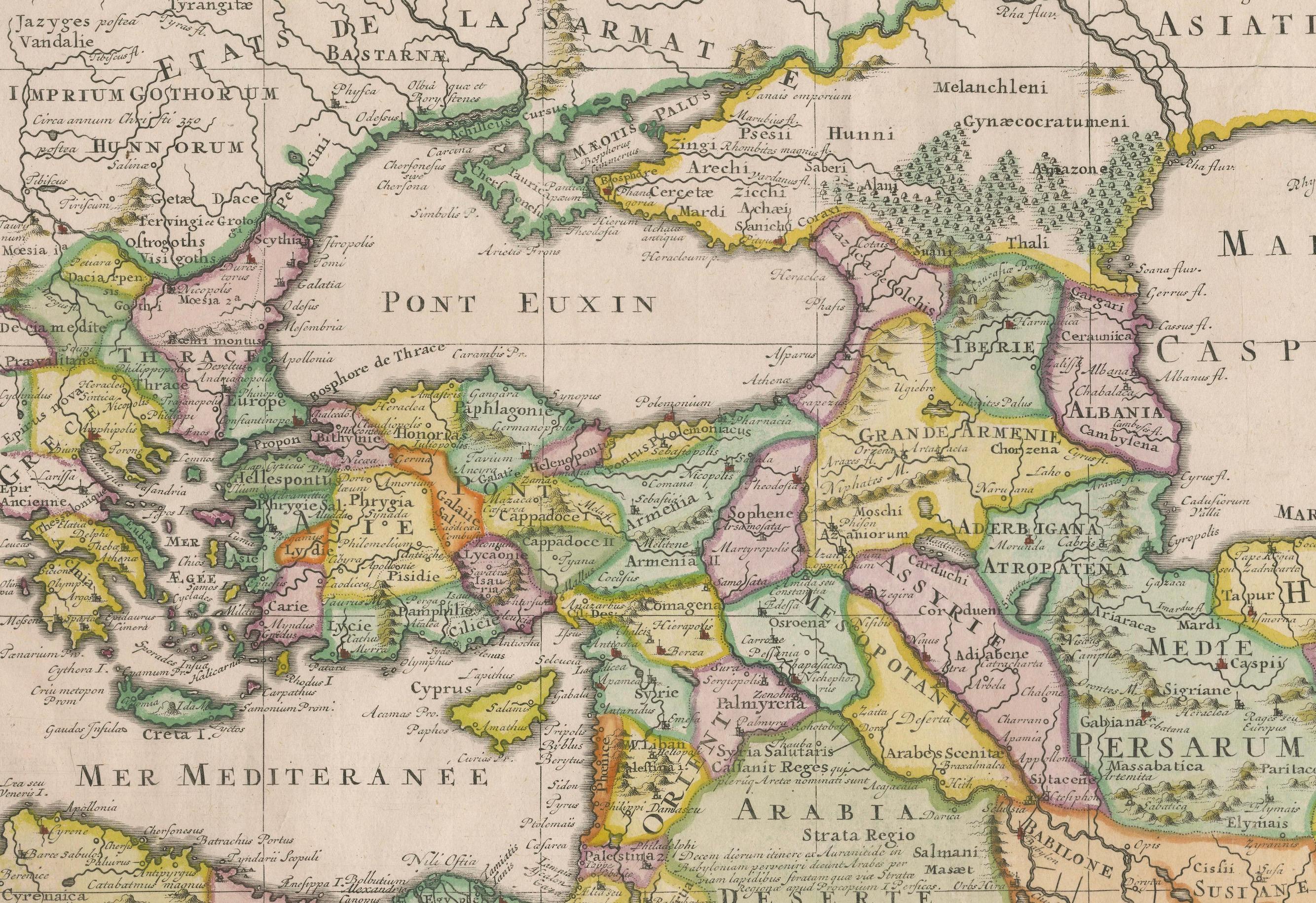 Carte du XVIIIe siècle de l'Empire romain d'Orient par Henri Chatelain, c. C. 1719 Bon état - En vente à Langweer, NL