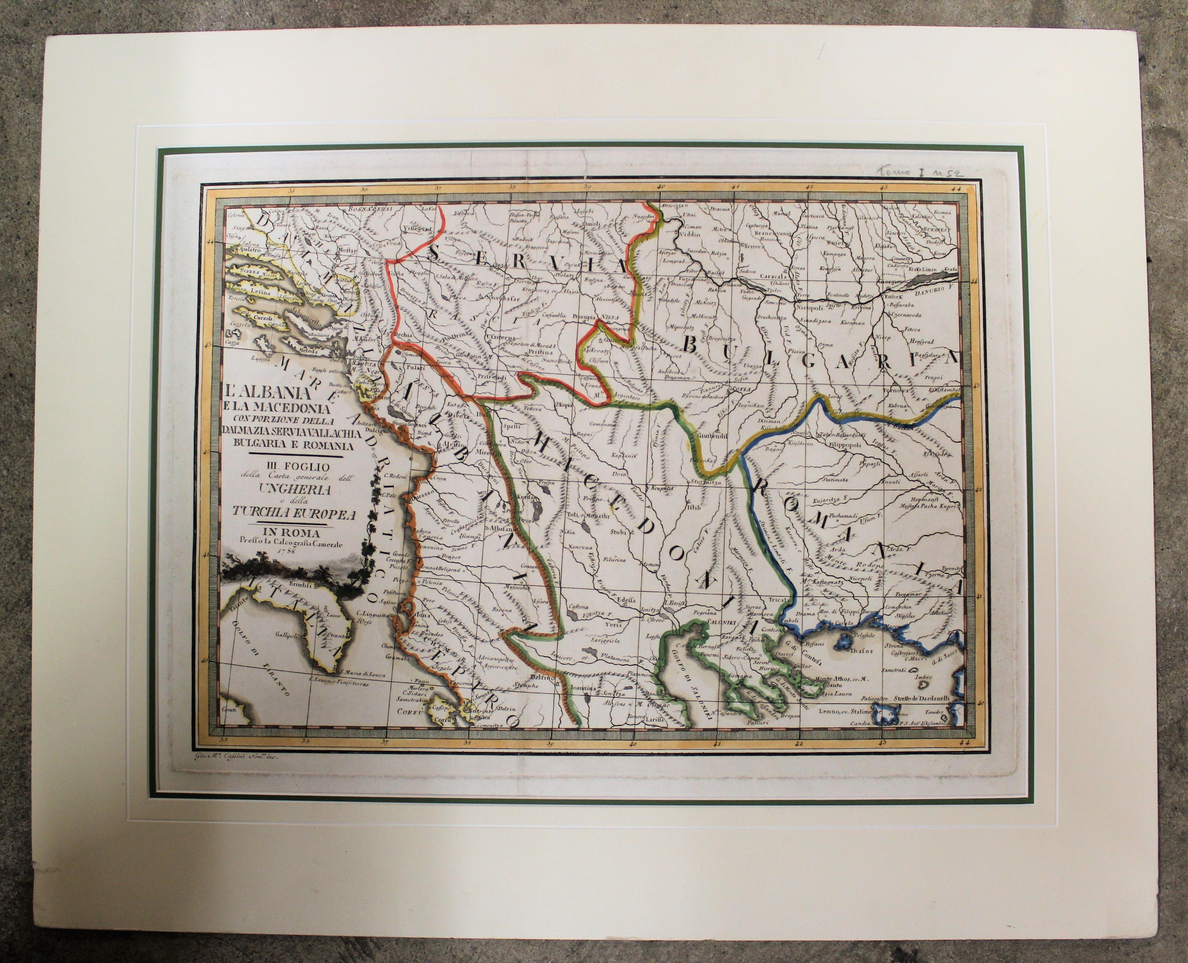 italien Carte du XVIIIe siècle des Balkans du Sud par Giovanni Maria Cassini en vente