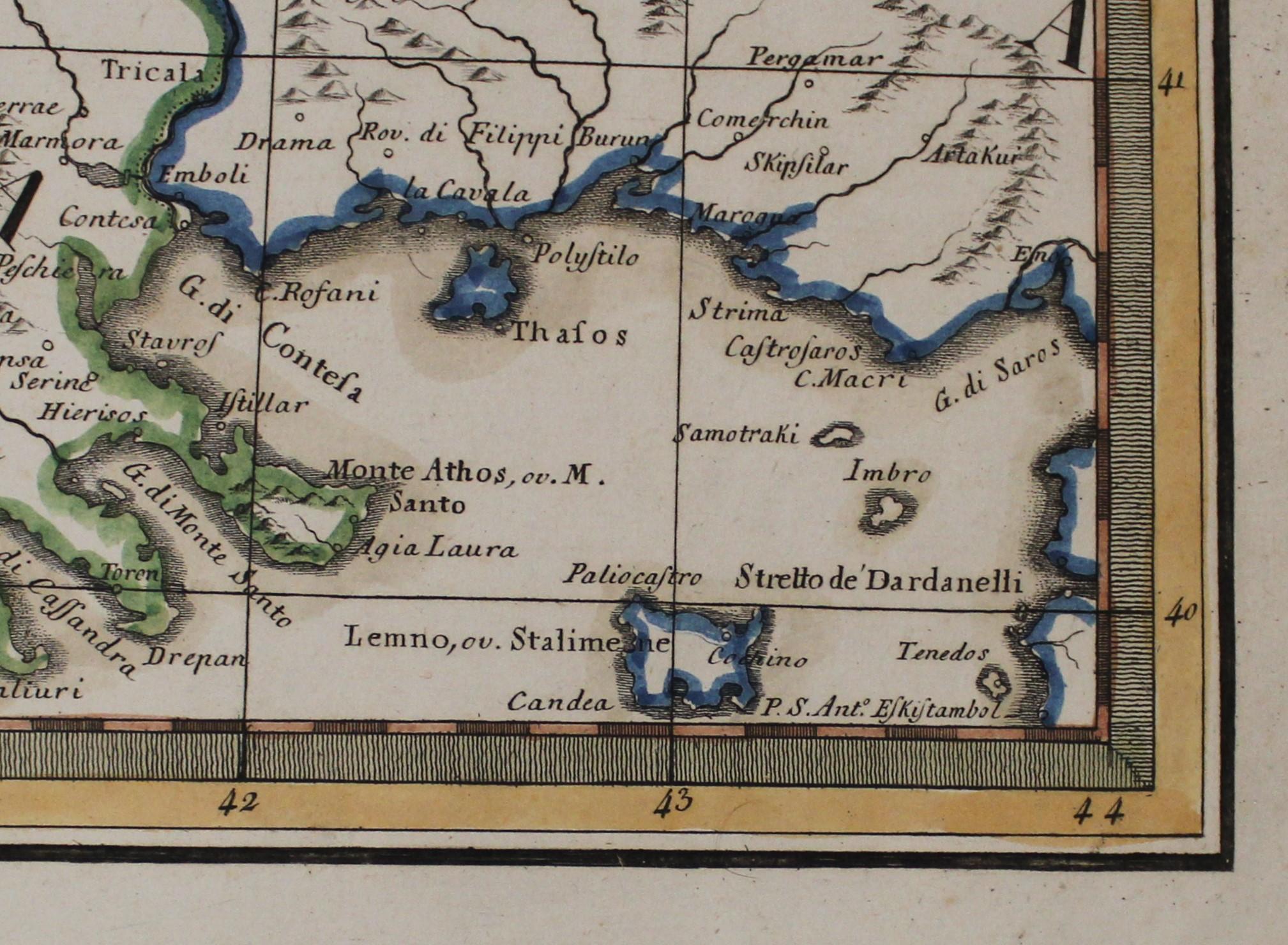 XVIIIe siècle et antérieur Carte du XVIIIe siècle des Balkans du Sud par Giovanni Maria Cassini en vente
