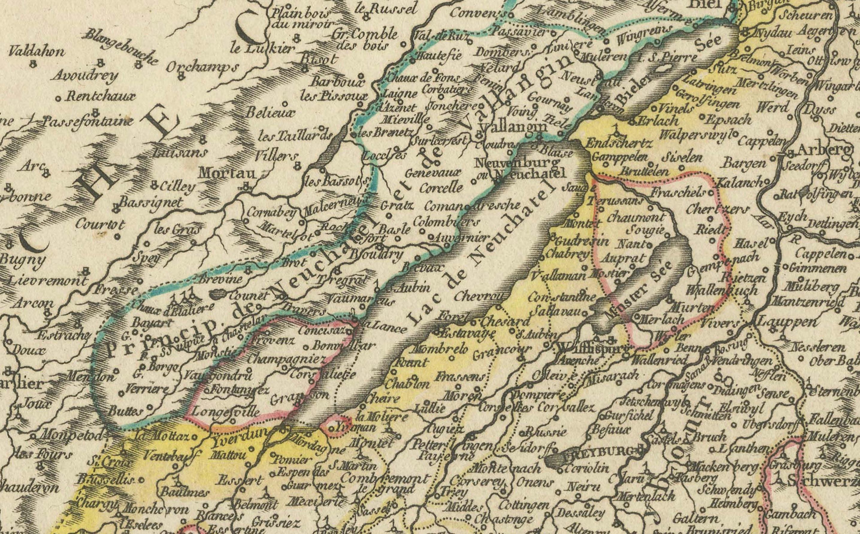 Titre : Carte de la Confédération suisse du XVIIIe siècle par Robert de Vaugondy  

Description : Cette carte détaillée du XVIIIe siècle, réalisée par Gilles Robert de Vaugondy, présente la Confédération suisse, y compris ses 13 cantons, les