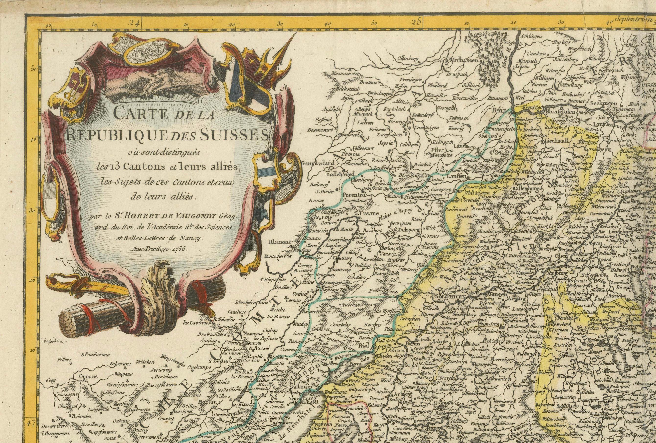 Carte de la Confédération suisse du XVIIIe siècle par Robert The Vaugondy en vente 3