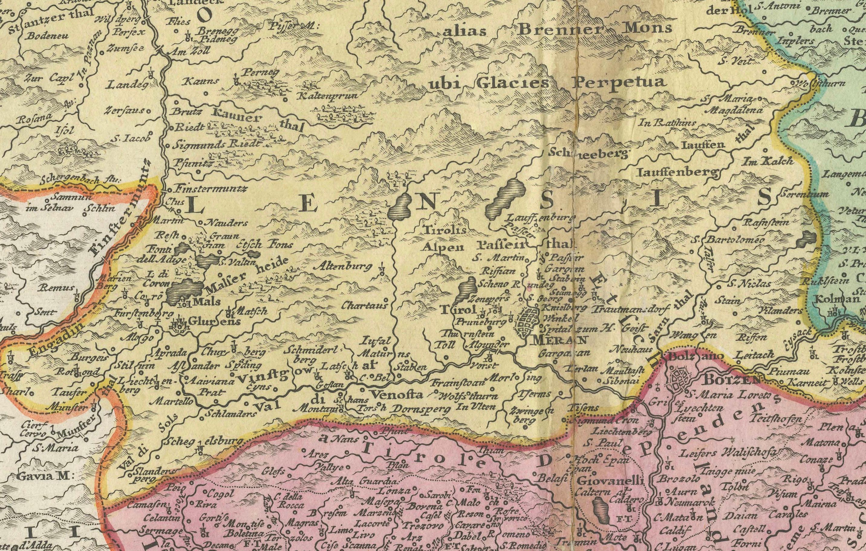 Carte du 18e siècle du Tyrol et des régions avoisinantes par Johann Baptist Homann en vente 4