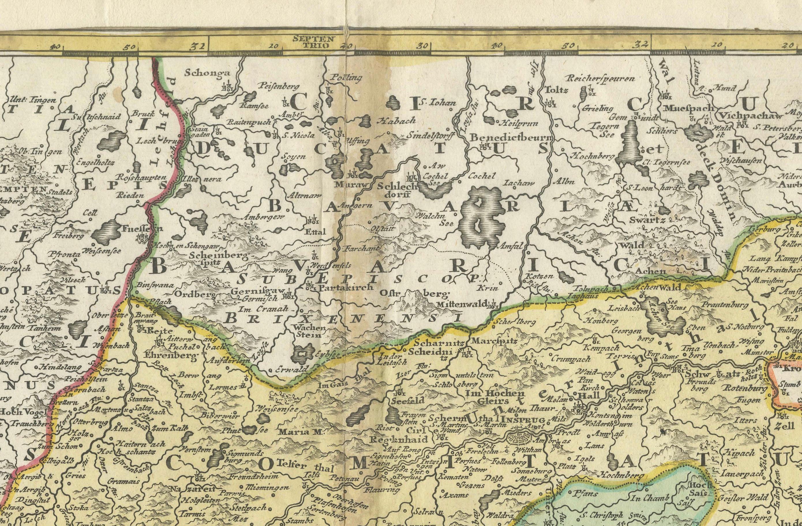Carte du 18e siècle du Tyrol et des régions avoisinantes par Johann Baptist Homann État moyen - En vente à Langweer, NL