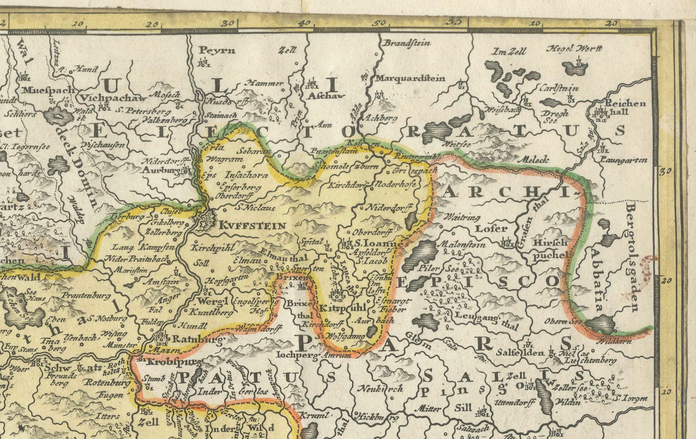 Papier Carte du 18e siècle du Tyrol et des régions avoisinantes par Johann Baptist Homann en vente