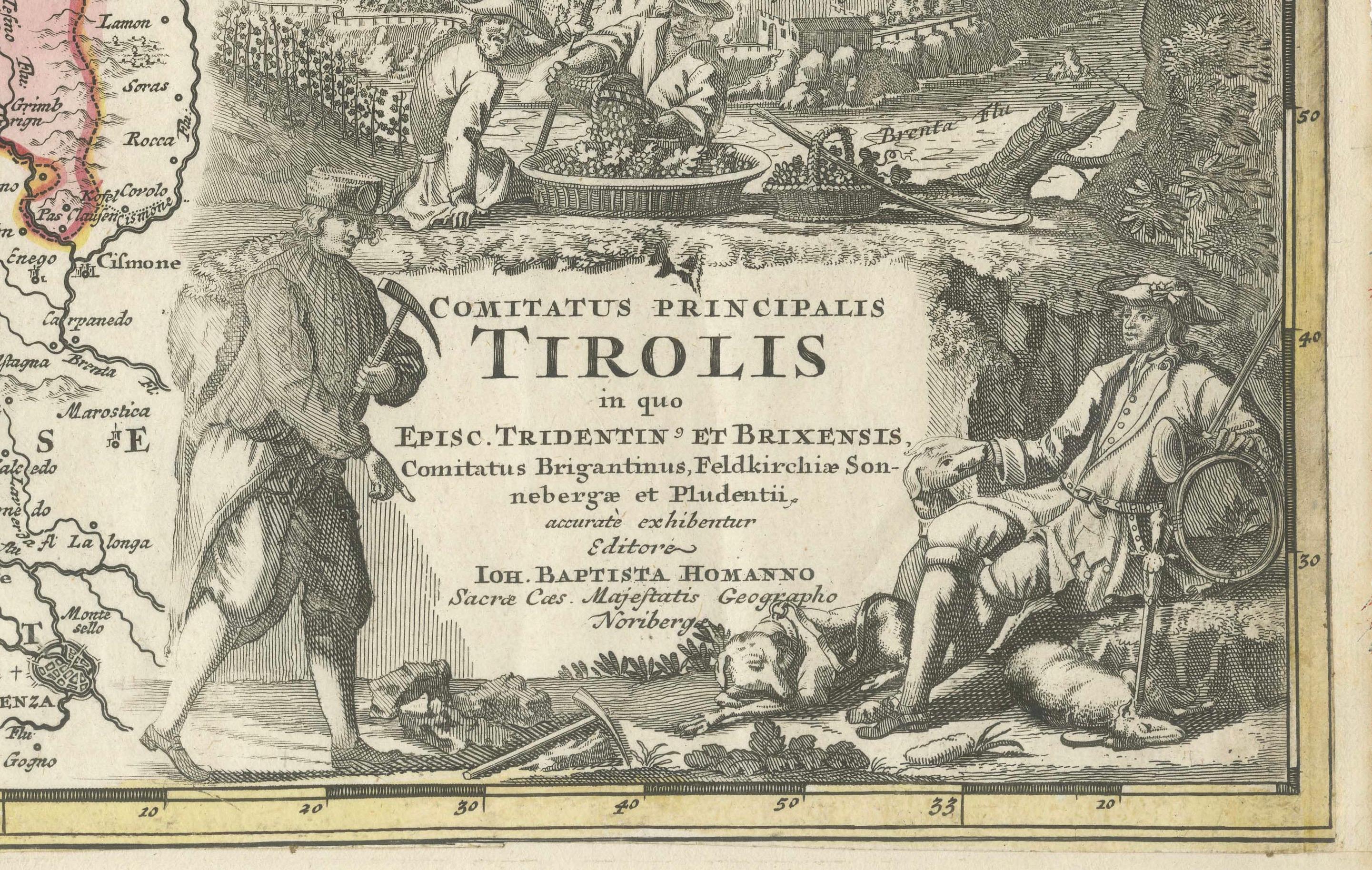 Carte du 18e siècle du Tyrol et des régions avoisinantes par Johann Baptist Homann en vente 3