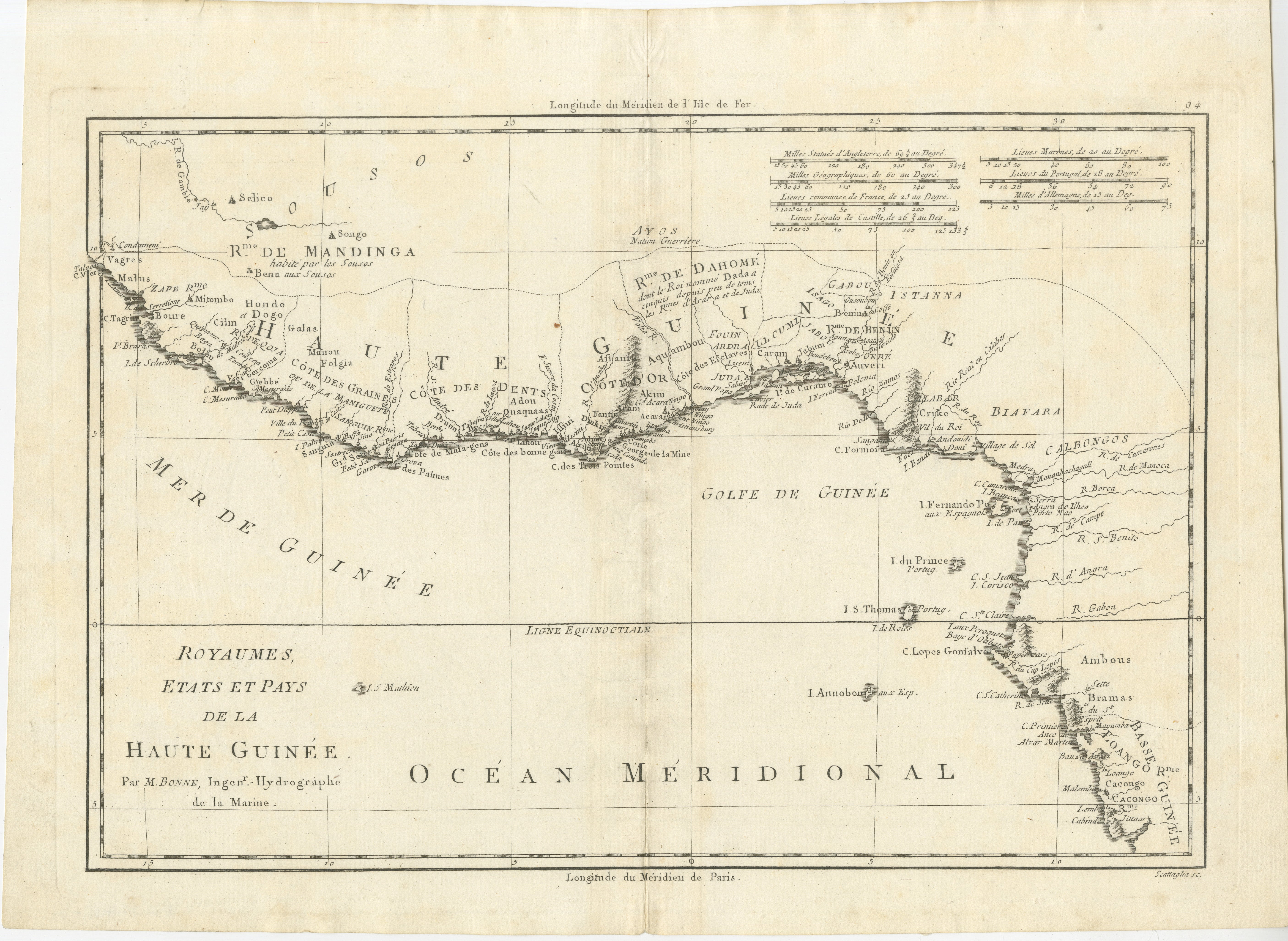 This is an antique map depicting the coastal regions of West Africa, specifically the Gulf of Guinea and surrounding areas, including parts of what is now Senegal, Guinea, Sierra Leone, Ivory Coast, Ghana, Togo, Benin, and Nigeria. The map is titled
