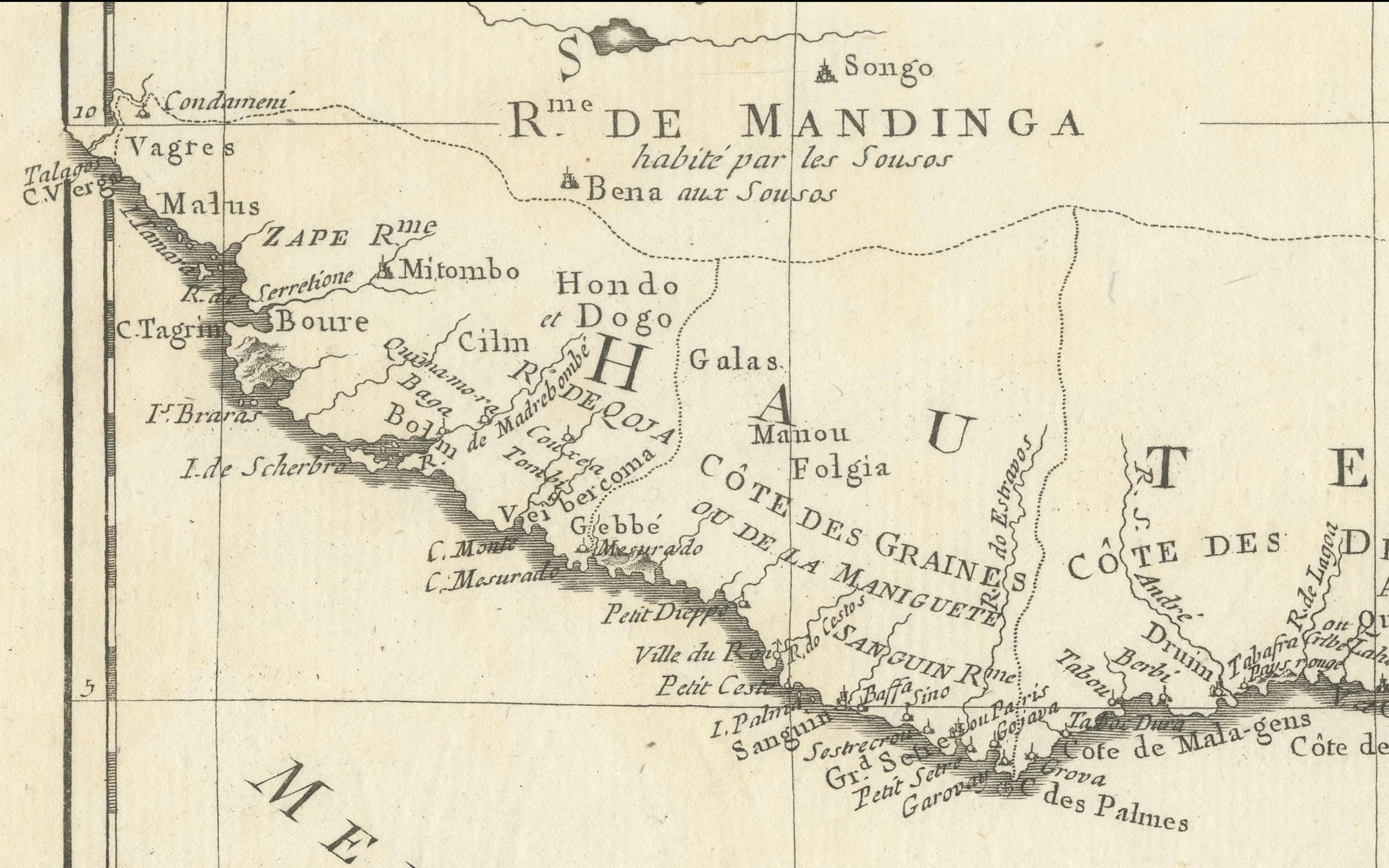 18th Century Map of Upper Guinea: Kingdoms and Coastal Regions of West Africa In Good Condition For Sale In Langweer, NL