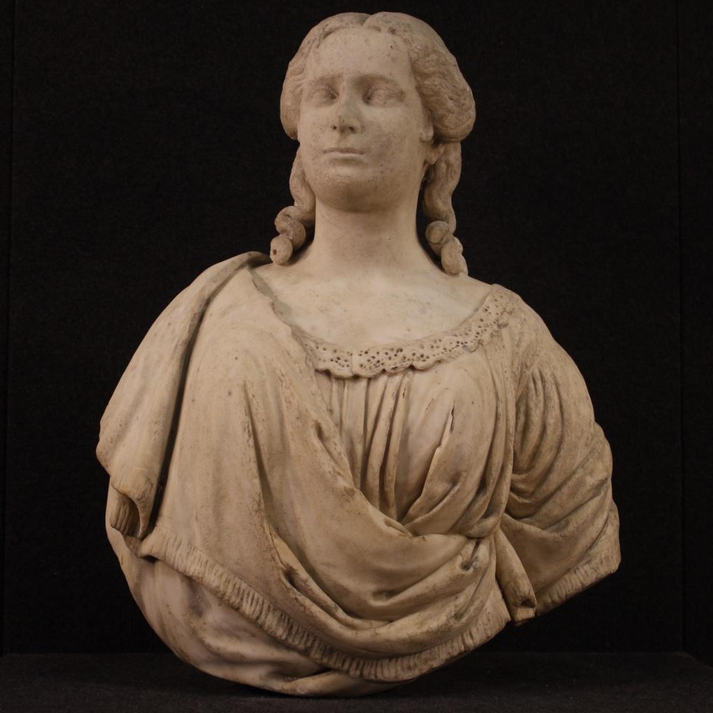 18th Century Marble Antique Italian Bust Noblewoman Portrait Sculpture, 1770 1
