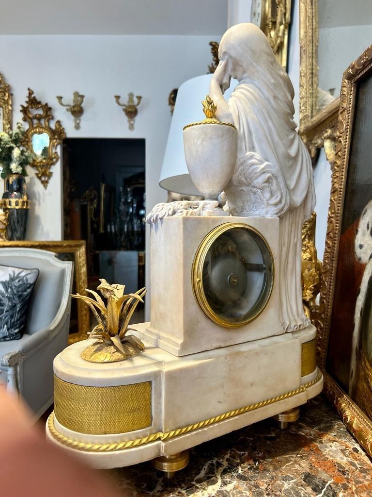 Louis XVI 18th-Century Marble Clock with a Woman from Classical Antiquity  For Sale