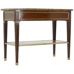 18th Century Marble Top French Mahogany Console with Brass Inlay