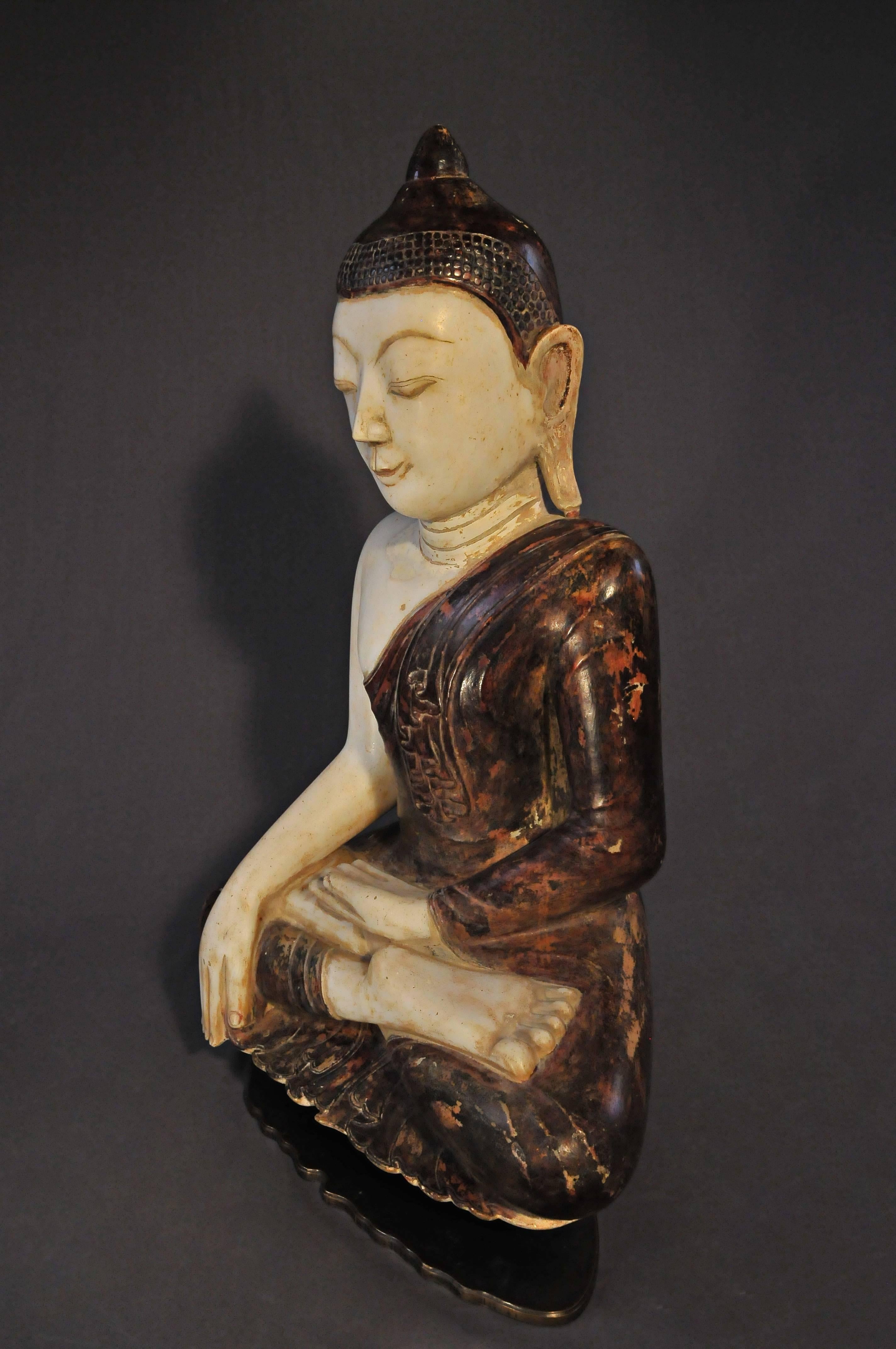 Other 18th Century, Marble Virasana Buddha in Bhumisparsa Mudra, Mandalay, Burma For Sale