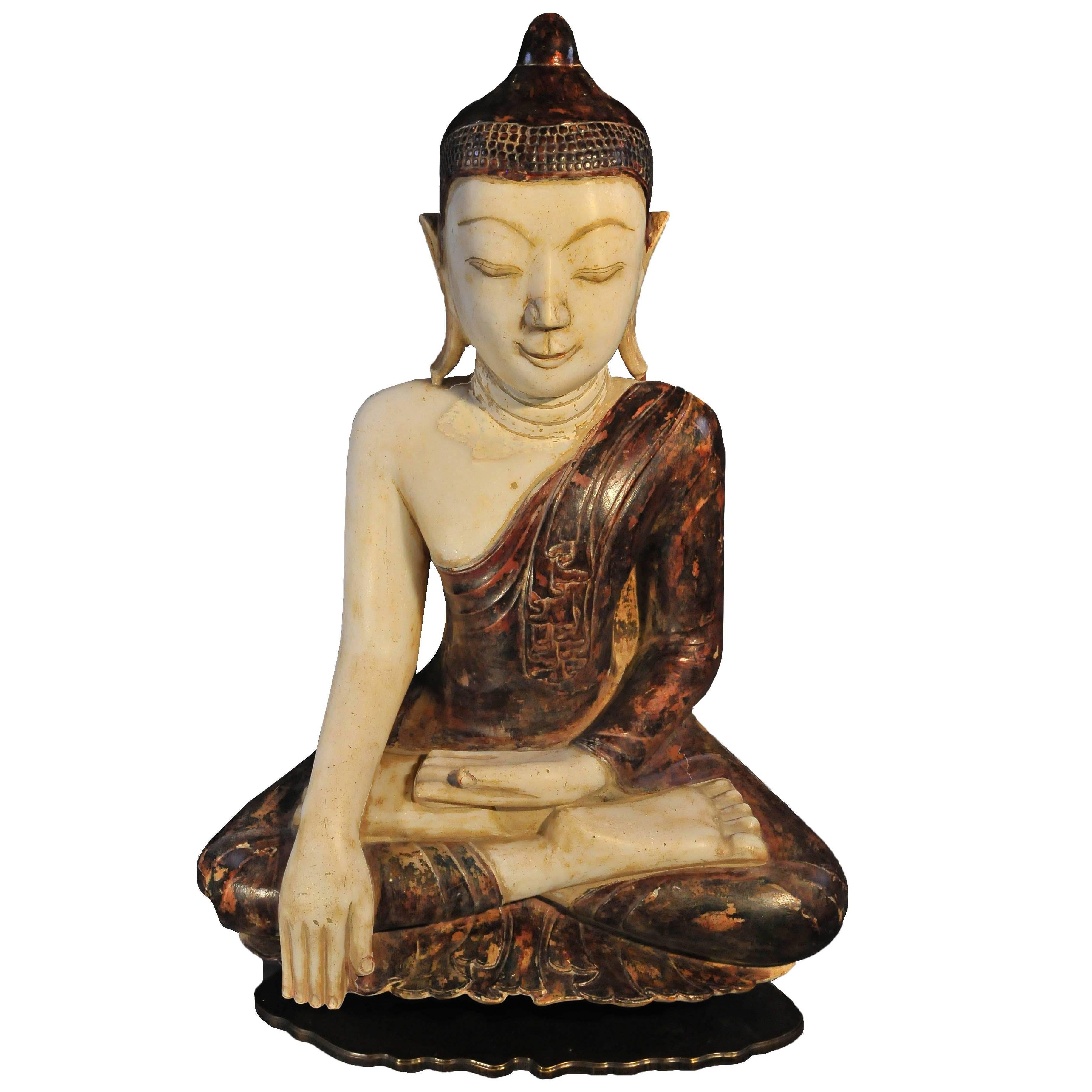 18th Century, Marble Virasana Buddha in Bhumisparsa Mudra, Mandalay, Burma For Sale