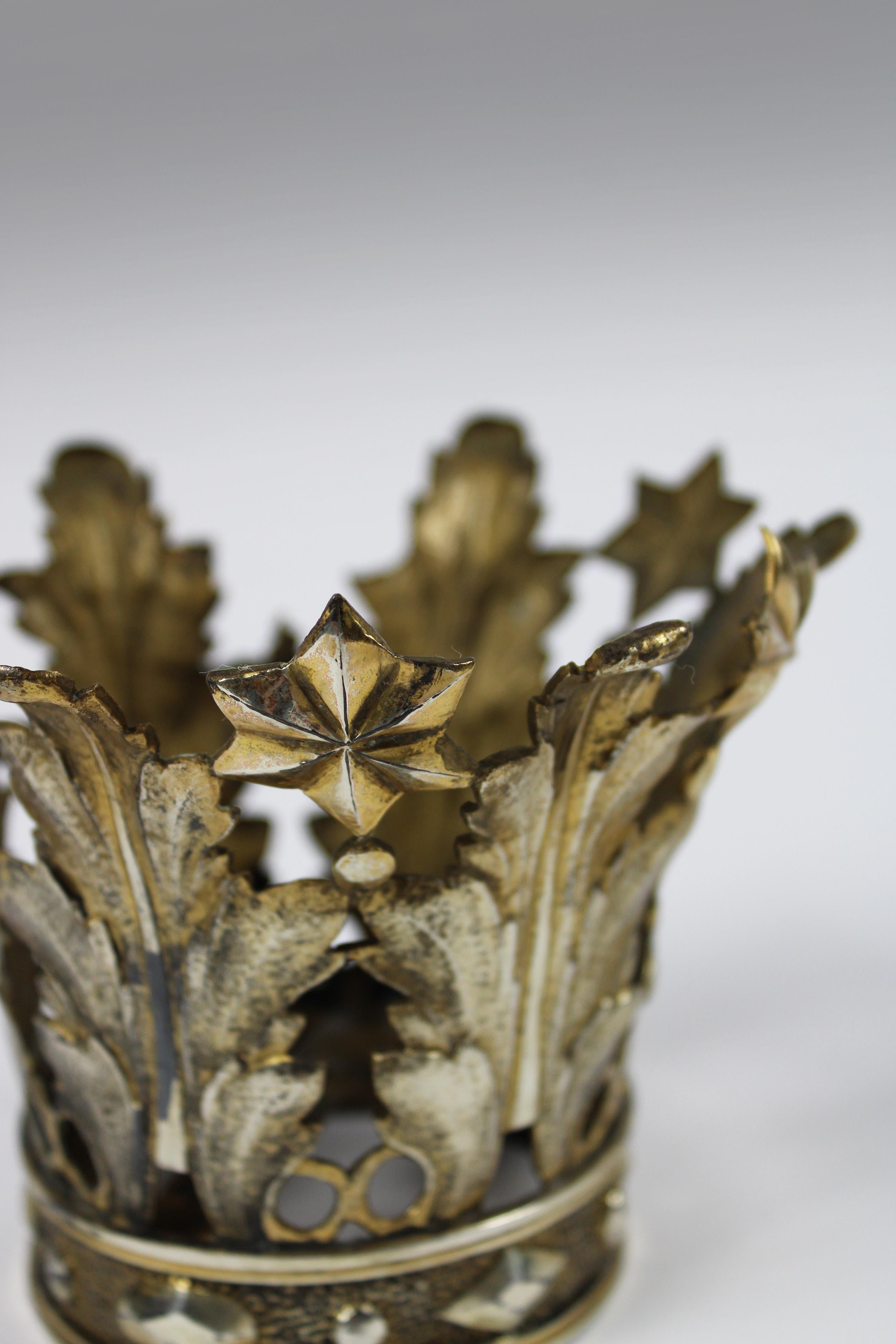 Martelé XVIIIe siècle Maria Crown Vermeille Silver Gilded Illegible Hallmarks Flanders en vente