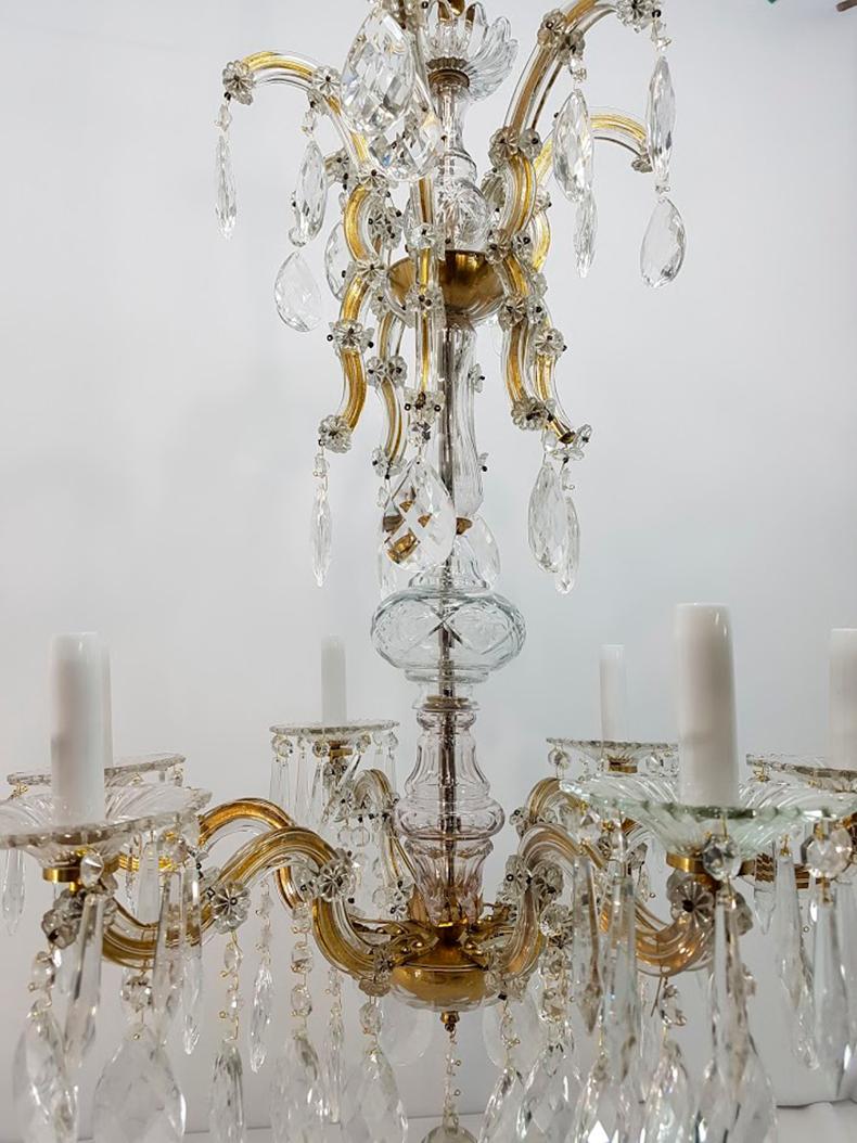 Spectacular glass chandelier Maria Theresa style for its characteristic arms in the shape of biscuit with brass 