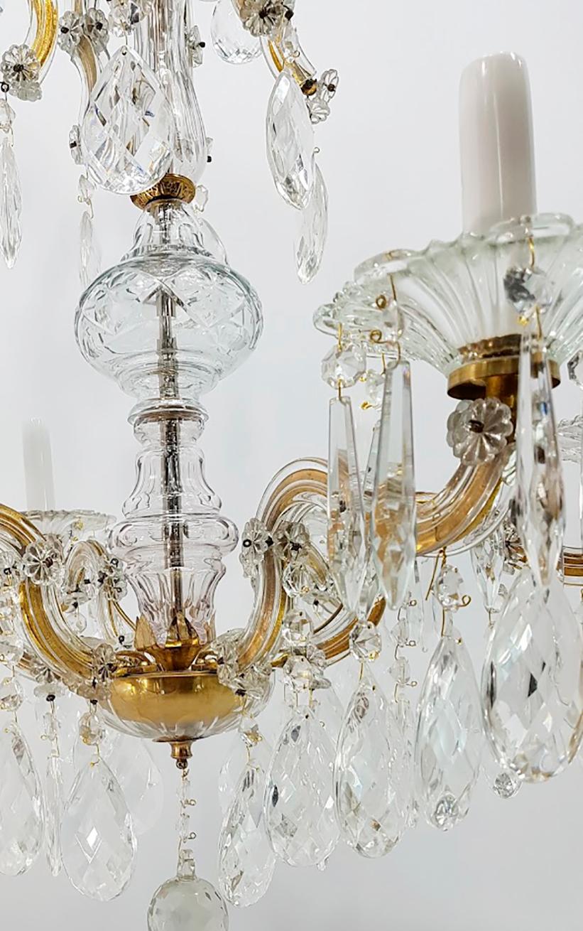 Art Nouveau 18th Century Maria Theresa Crystal Glass and Brass Spanish Six Arms Chandelier For Sale