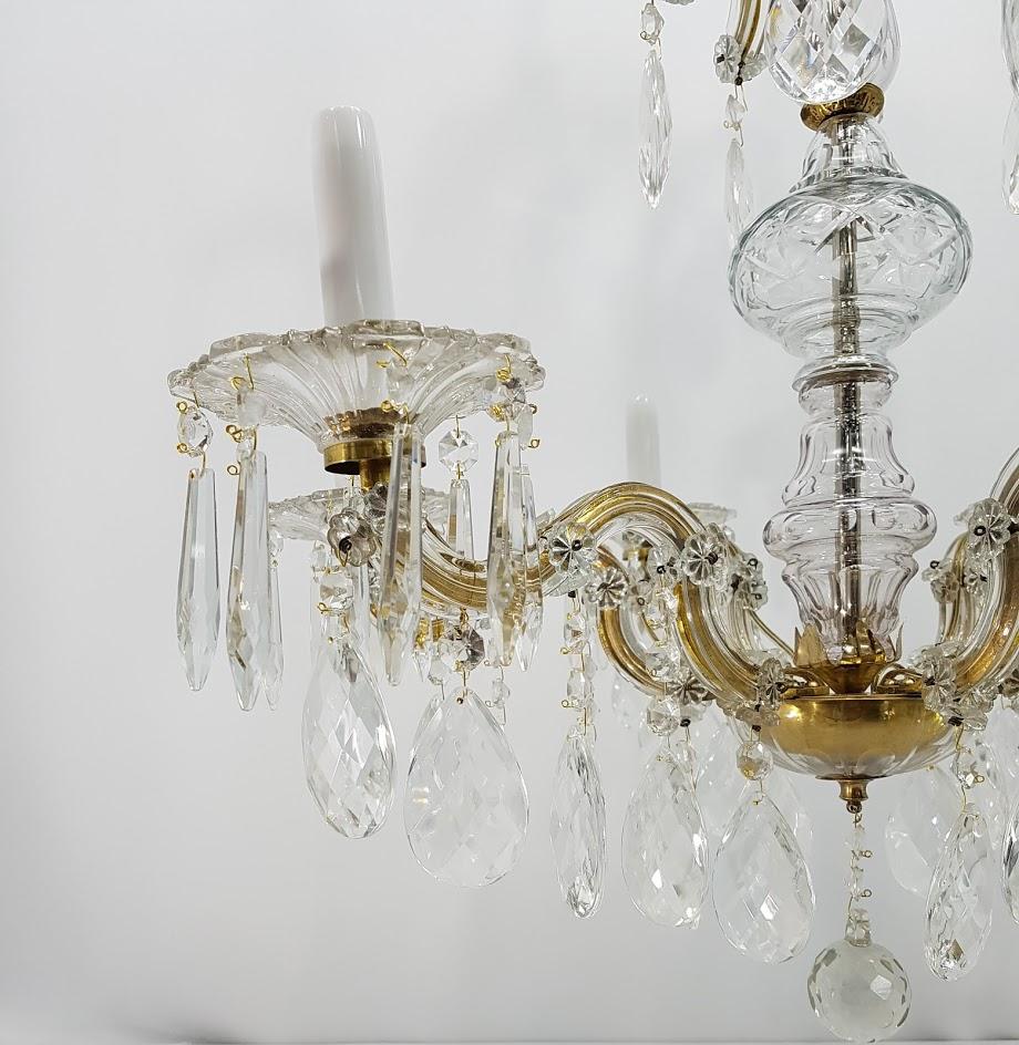18th Century Maria Theresa Crystal Glass and Brass Spanish Six Arms Chandelier In Good Condition For Sale In Valencia, Spain
