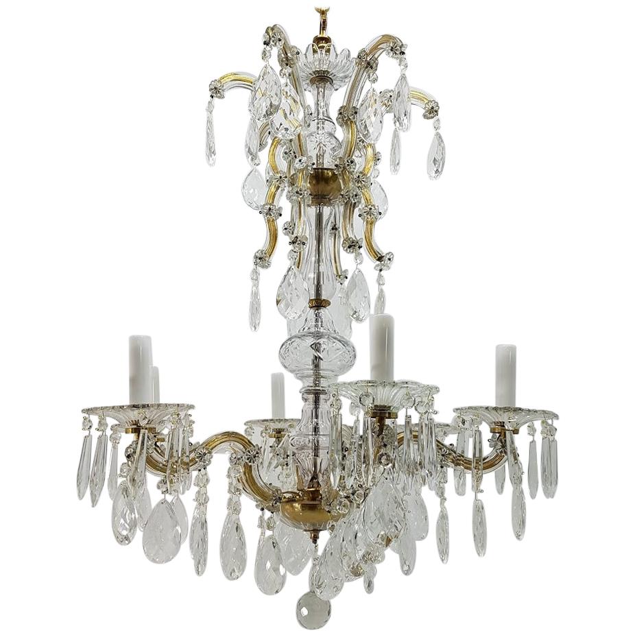 18th Century Maria Theresa Crystal Glass and Brass Spanish Six Arms Chandelier For Sale