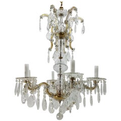 18th Century Maria Theresa Crystal Glass and Brass Spanish Six Arms Chandelier