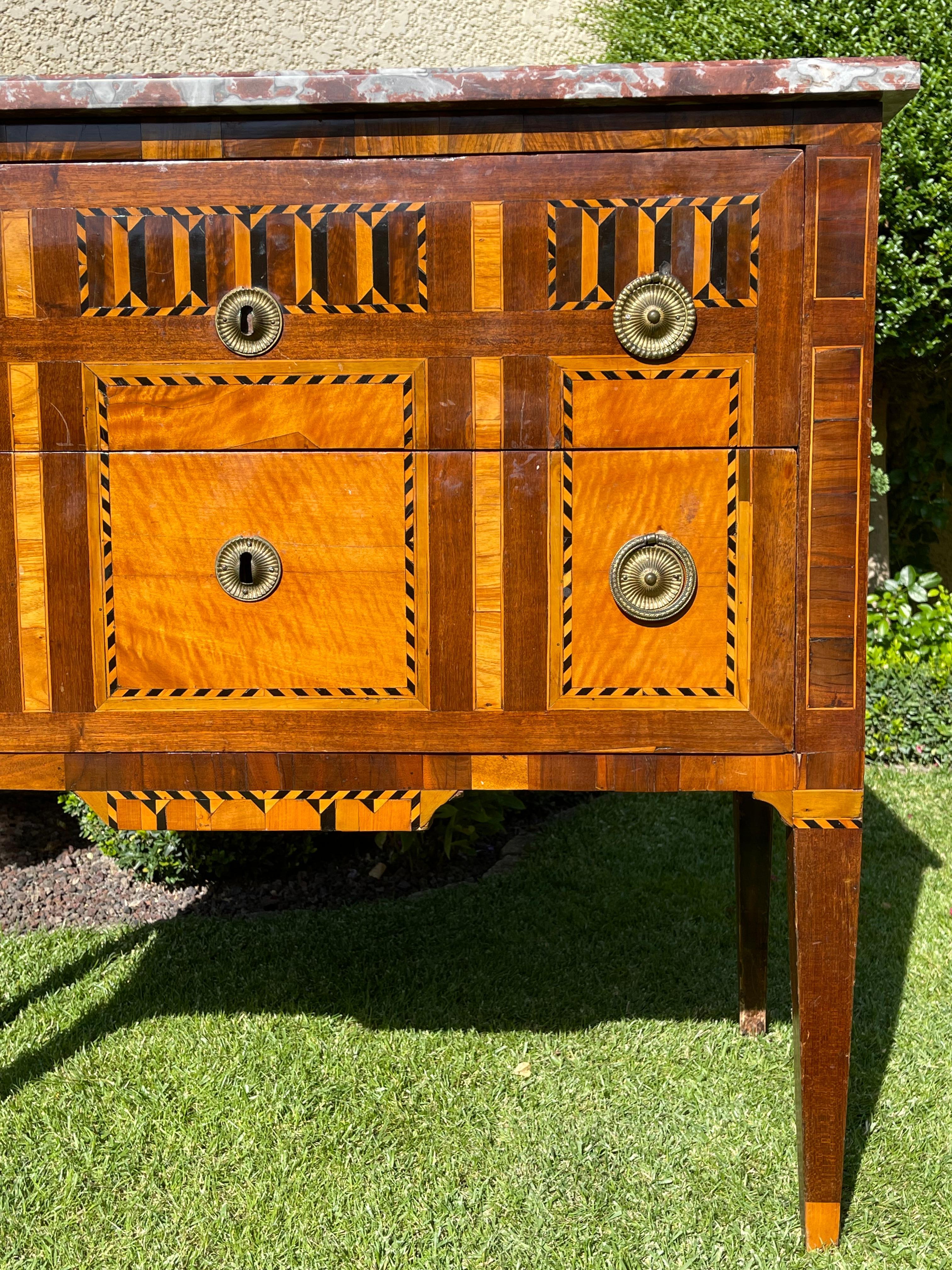 18th Century, Marquetry Commode with Marble Period Louis XVI For Sale 3