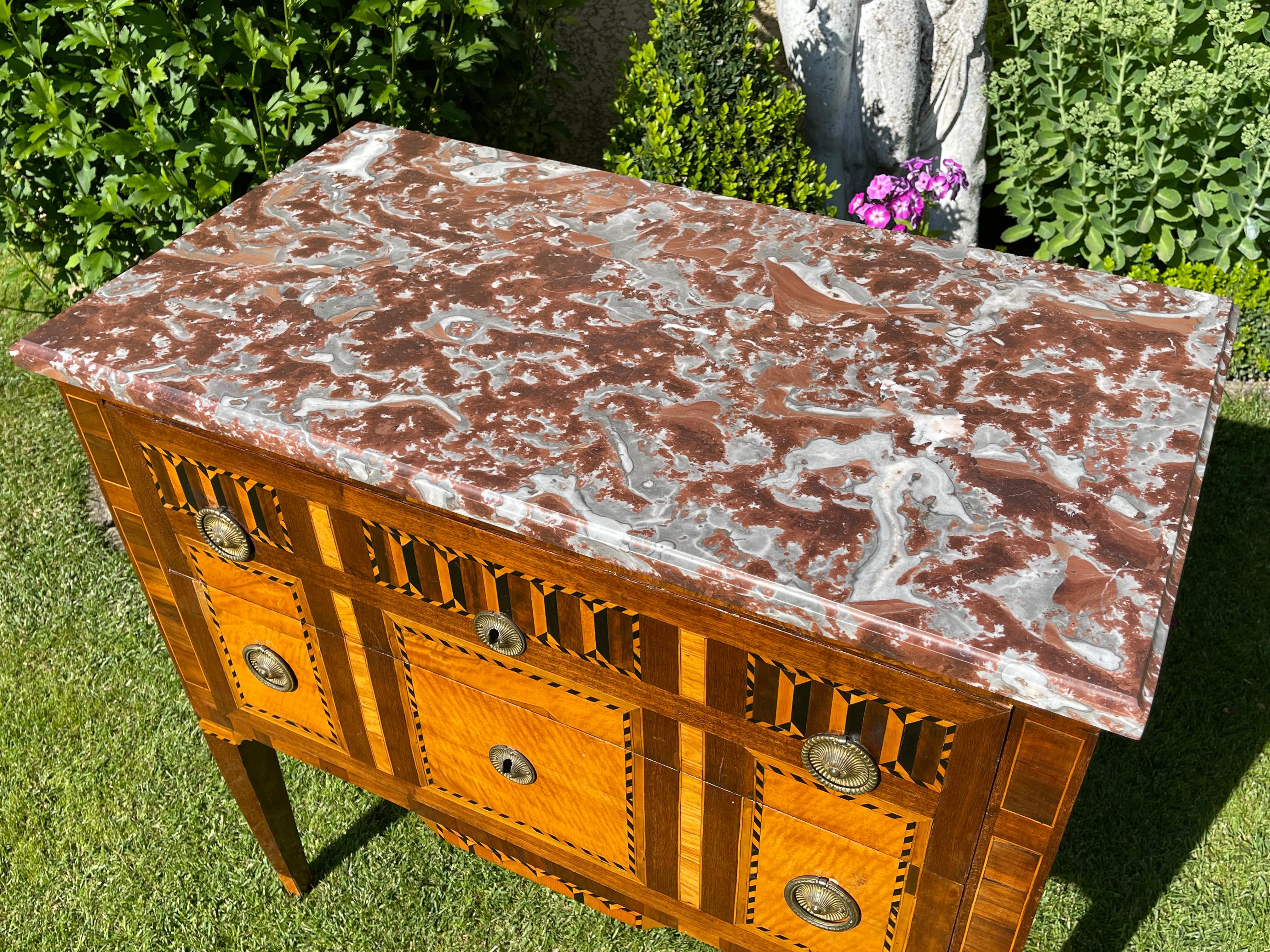 18th Century, Marquetry Commode with Marble Period Louis XVI For Sale 5