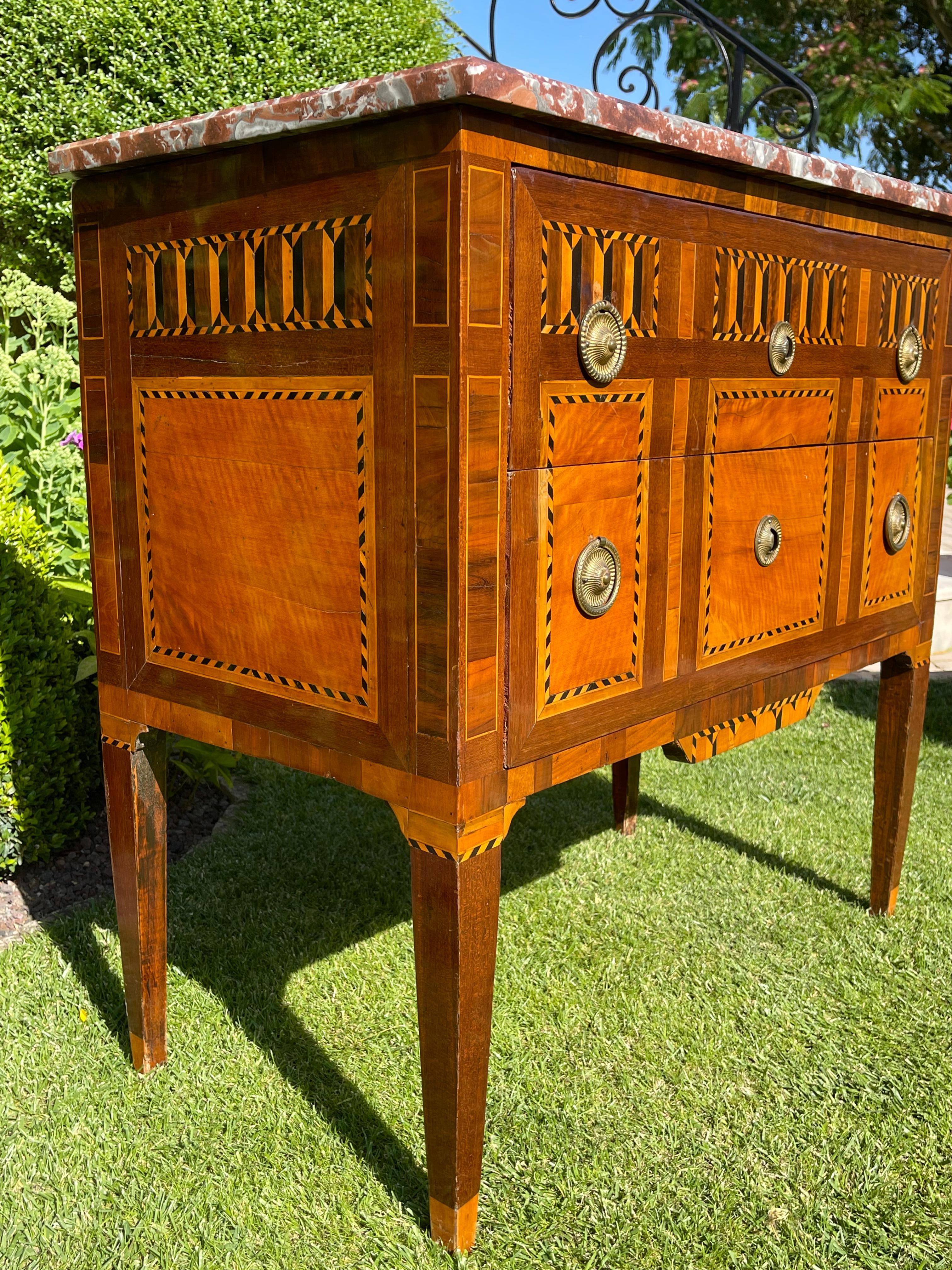18th Century, Marquetry Commode with Marble Period Louis XVI For Sale 7