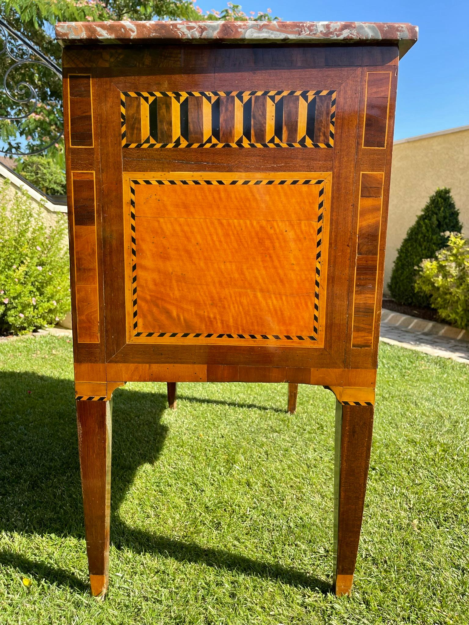18th Century, Marquetry Commode with Marble Period Louis XVI For Sale 9