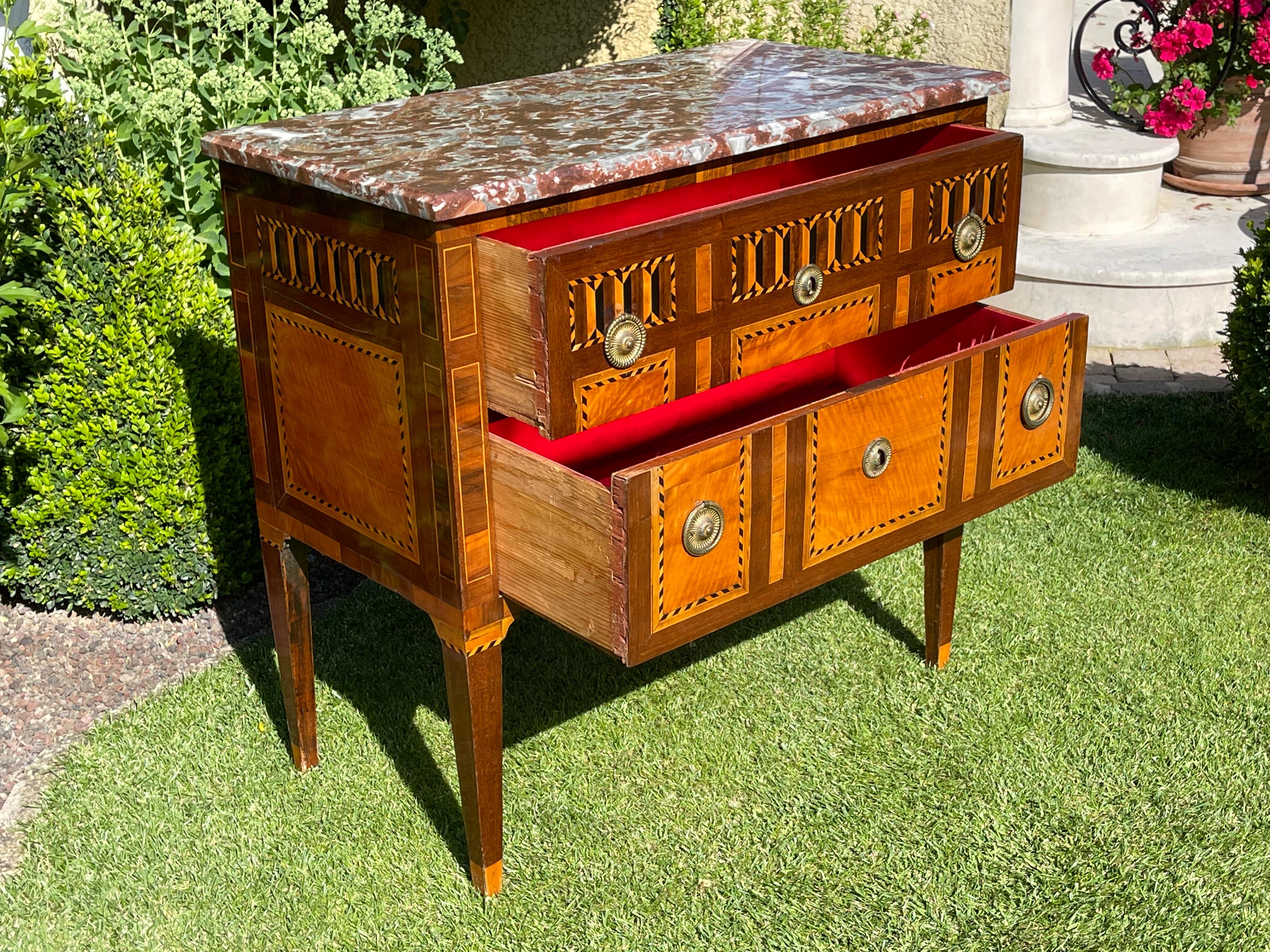18th Century, Marquetry Commode with Marble Period Louis XVI For Sale 10