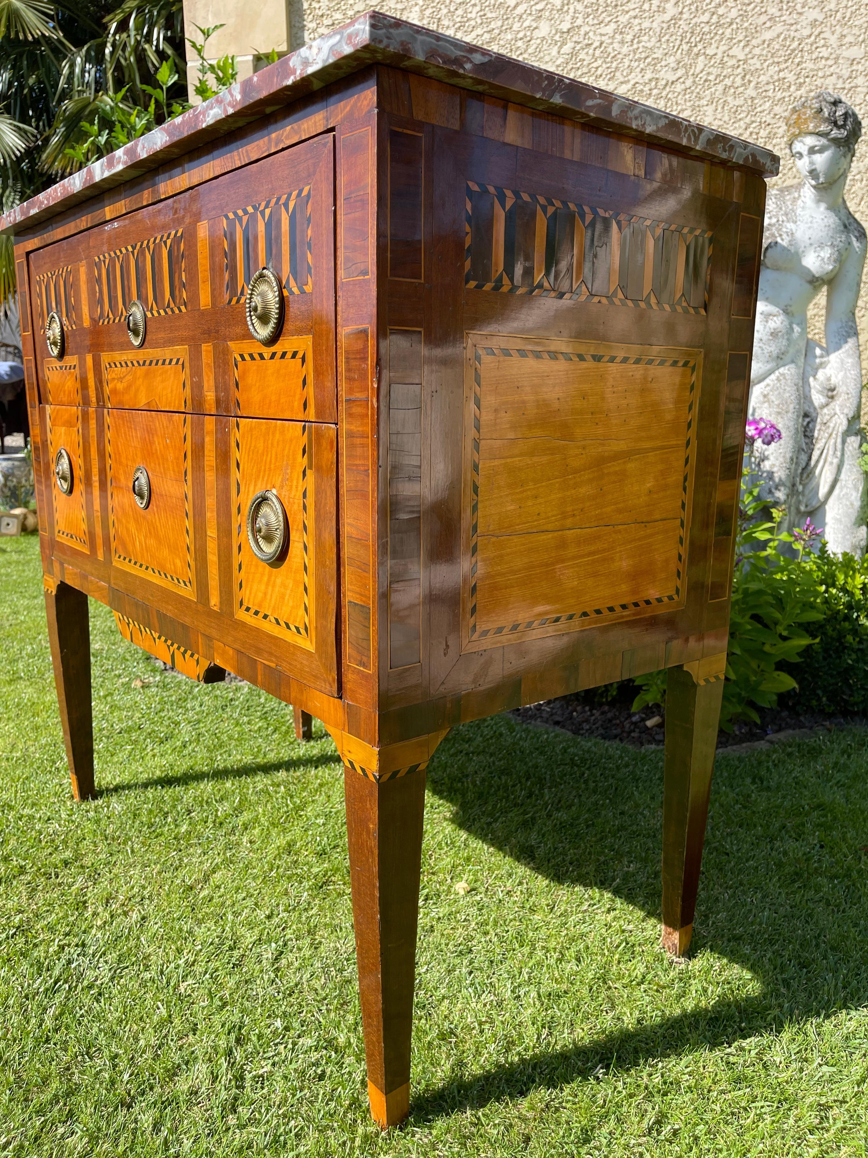 18th Century, Marquetry Commode with Marble Period Louis XVI For Sale 12
