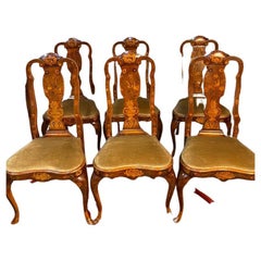 Antique 18th Century Marquetry Dining Room Chairs, circa 1770, Netherlands