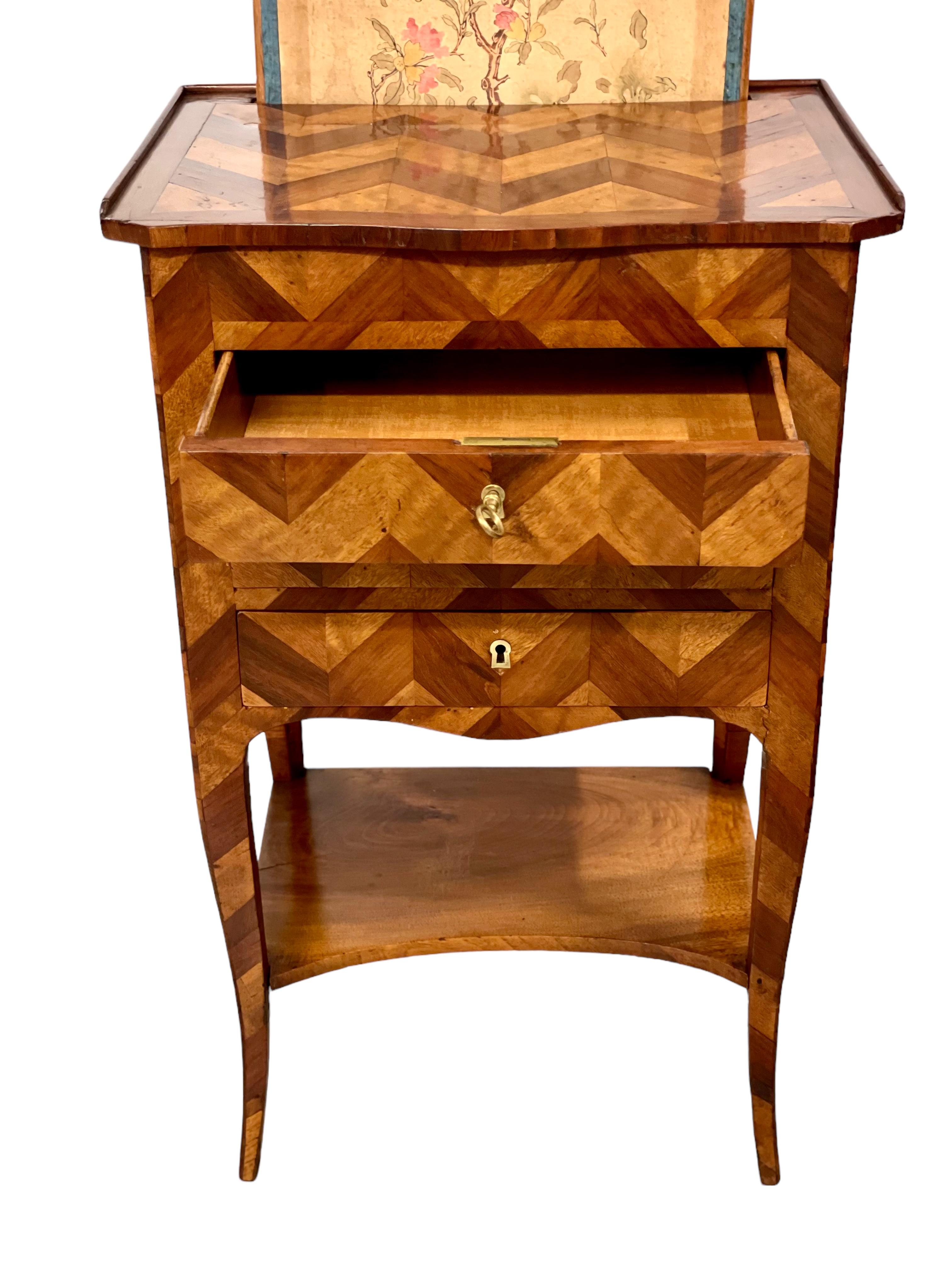 18th Century Marquetry Inlaid Petite Commode with Chinoiserie Screen 7