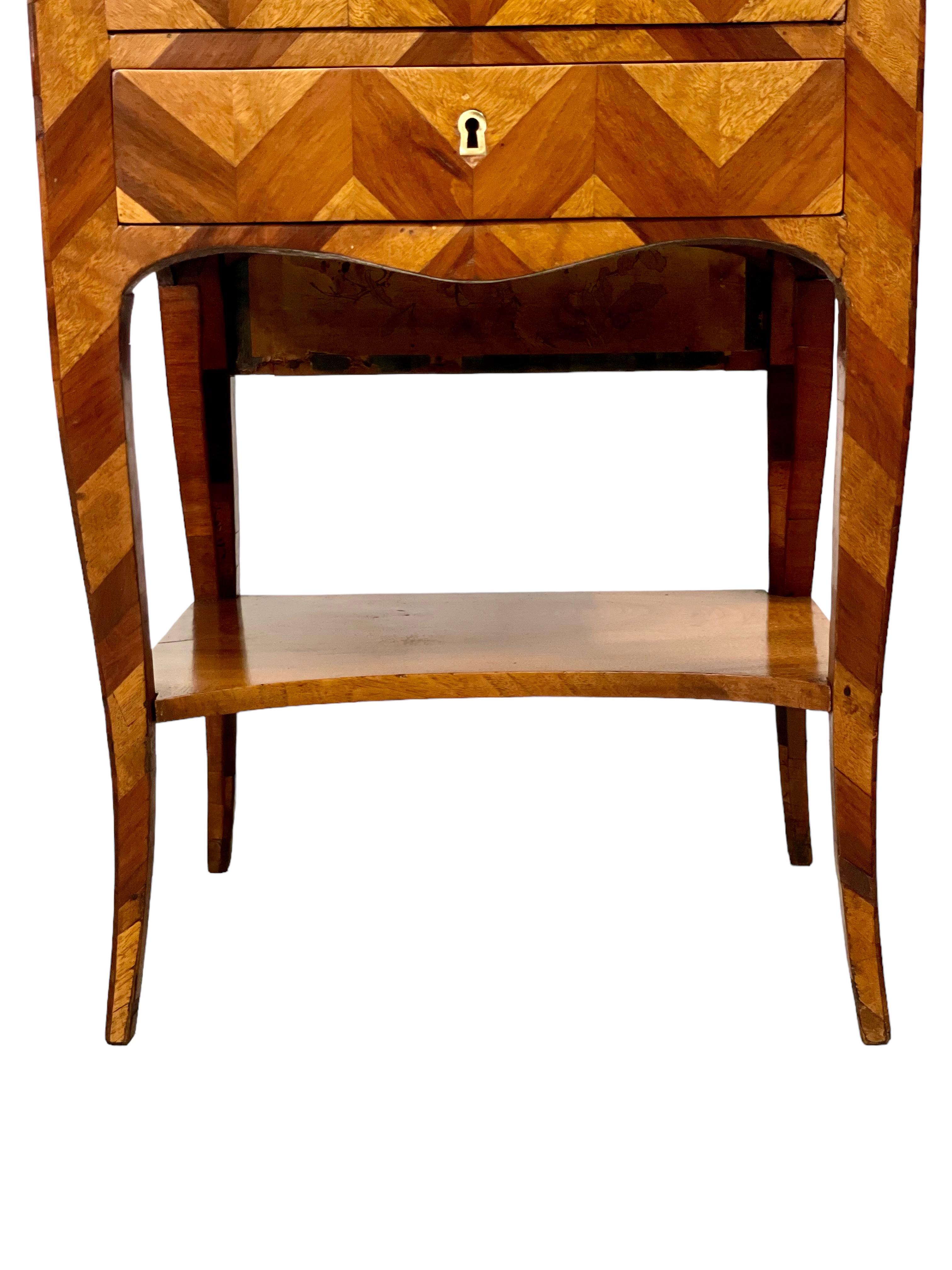 18th Century Marquetry Inlaid Petite Commode with Chinoiserie Screen 8