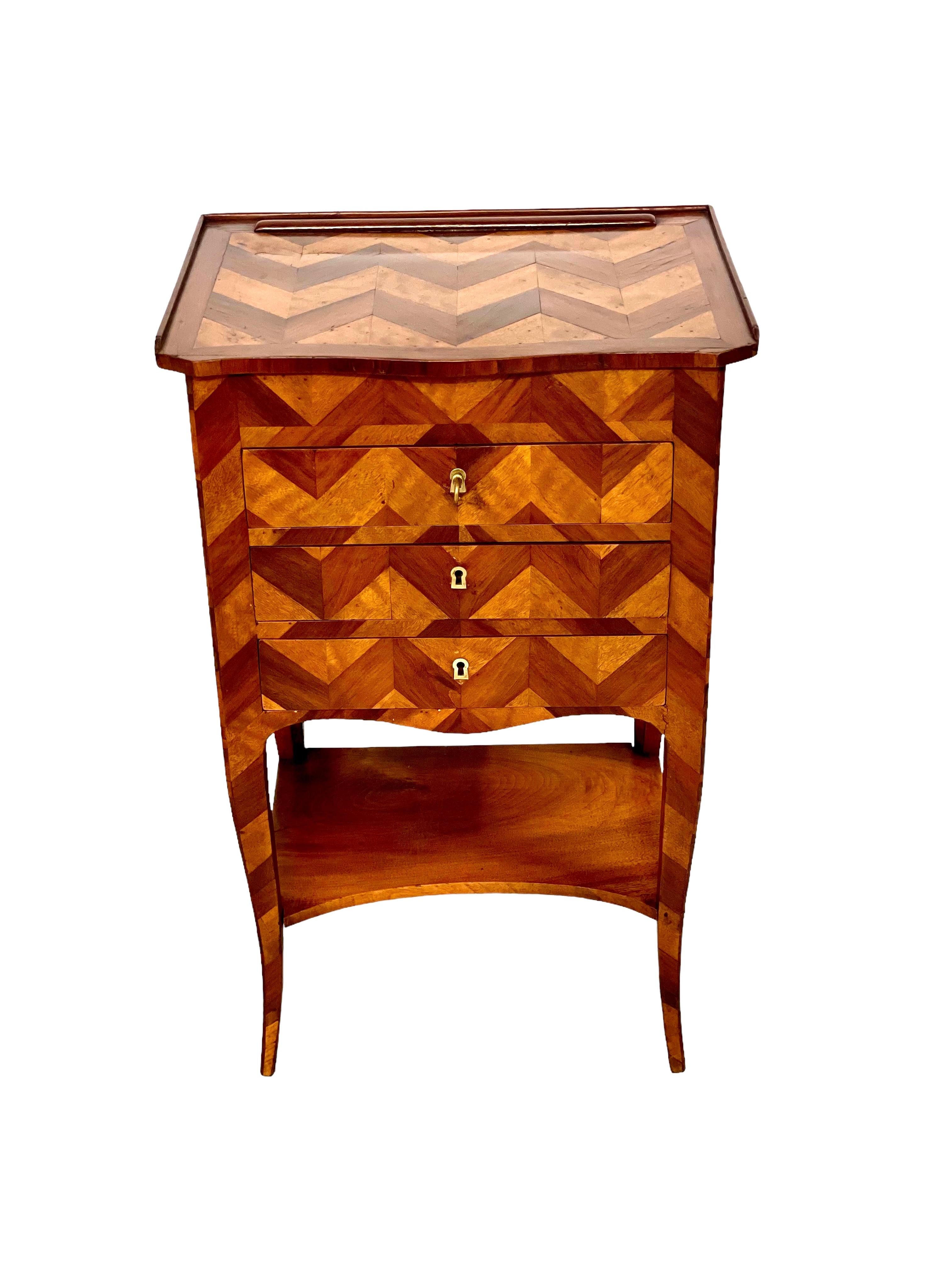 18th Century Marquetry Inlaid Petite Commode with Chinoiserie Screen 10