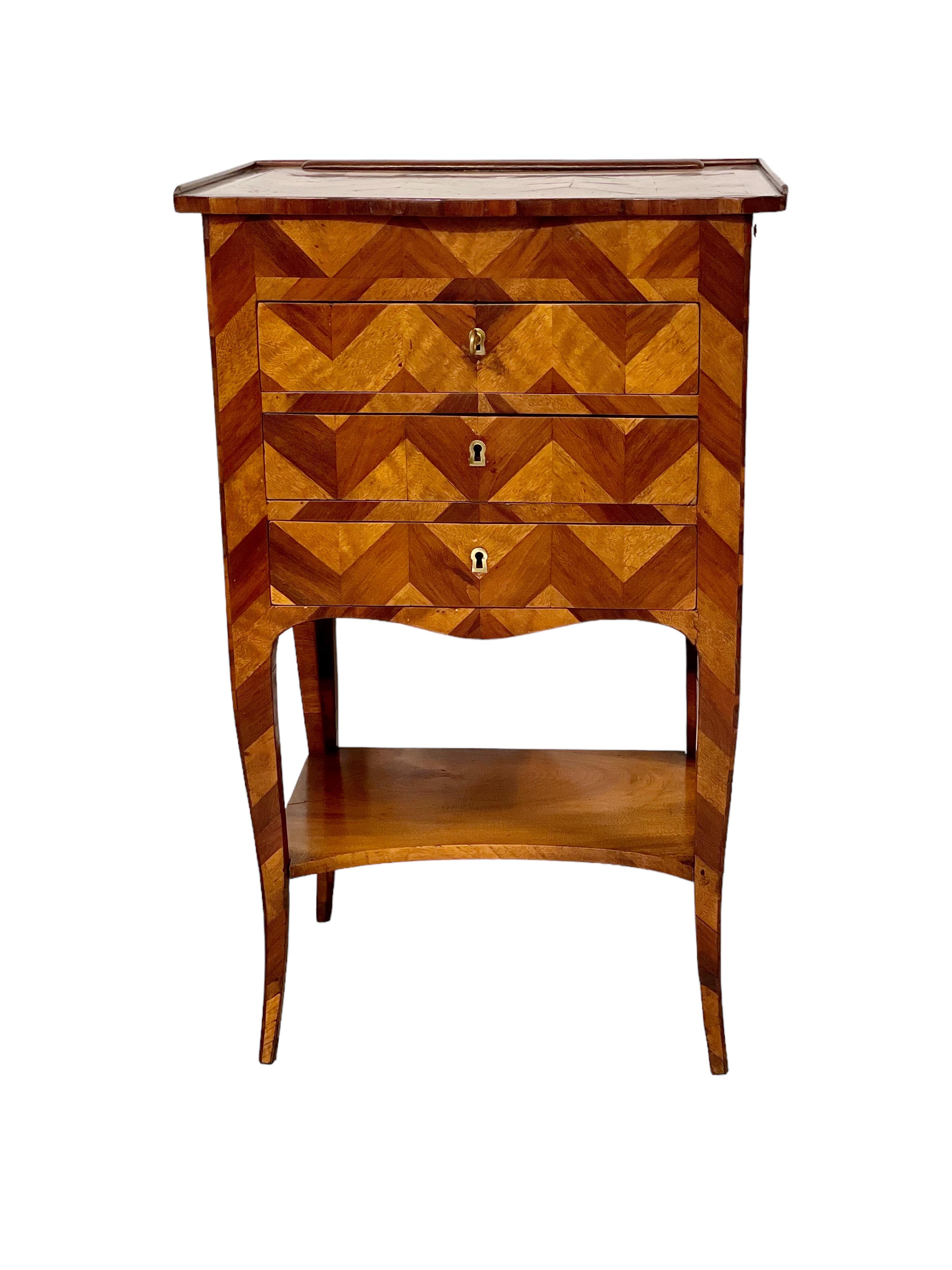 18th Century Marquetry Inlaid Petite Commode with Chinoiserie Screen 11