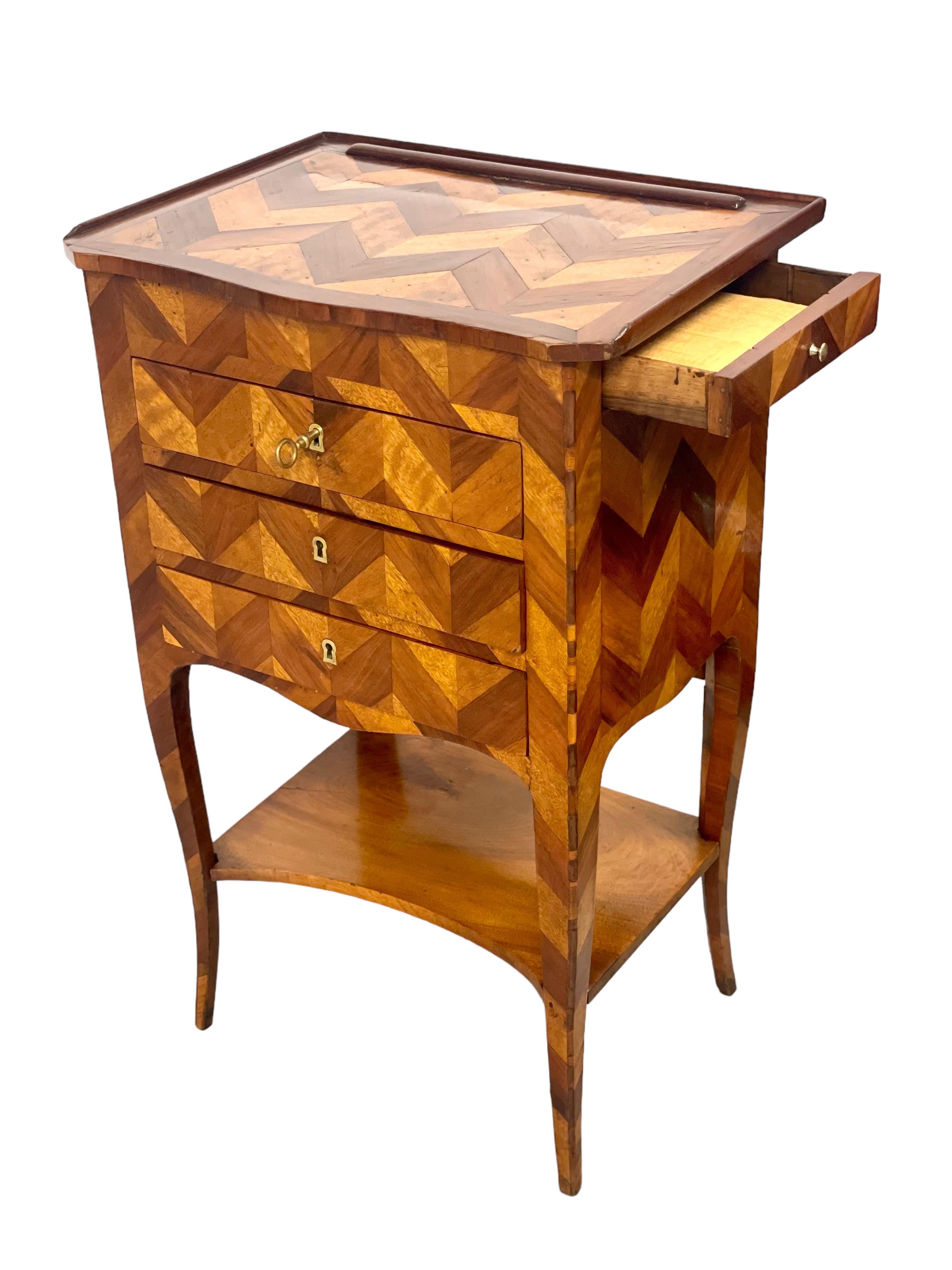 18th Century Marquetry Inlaid Petite Commode with Chinoiserie Screen 2