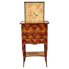 18th Century Marquetry Inlaid Petite Commode with Chinoiserie Screen